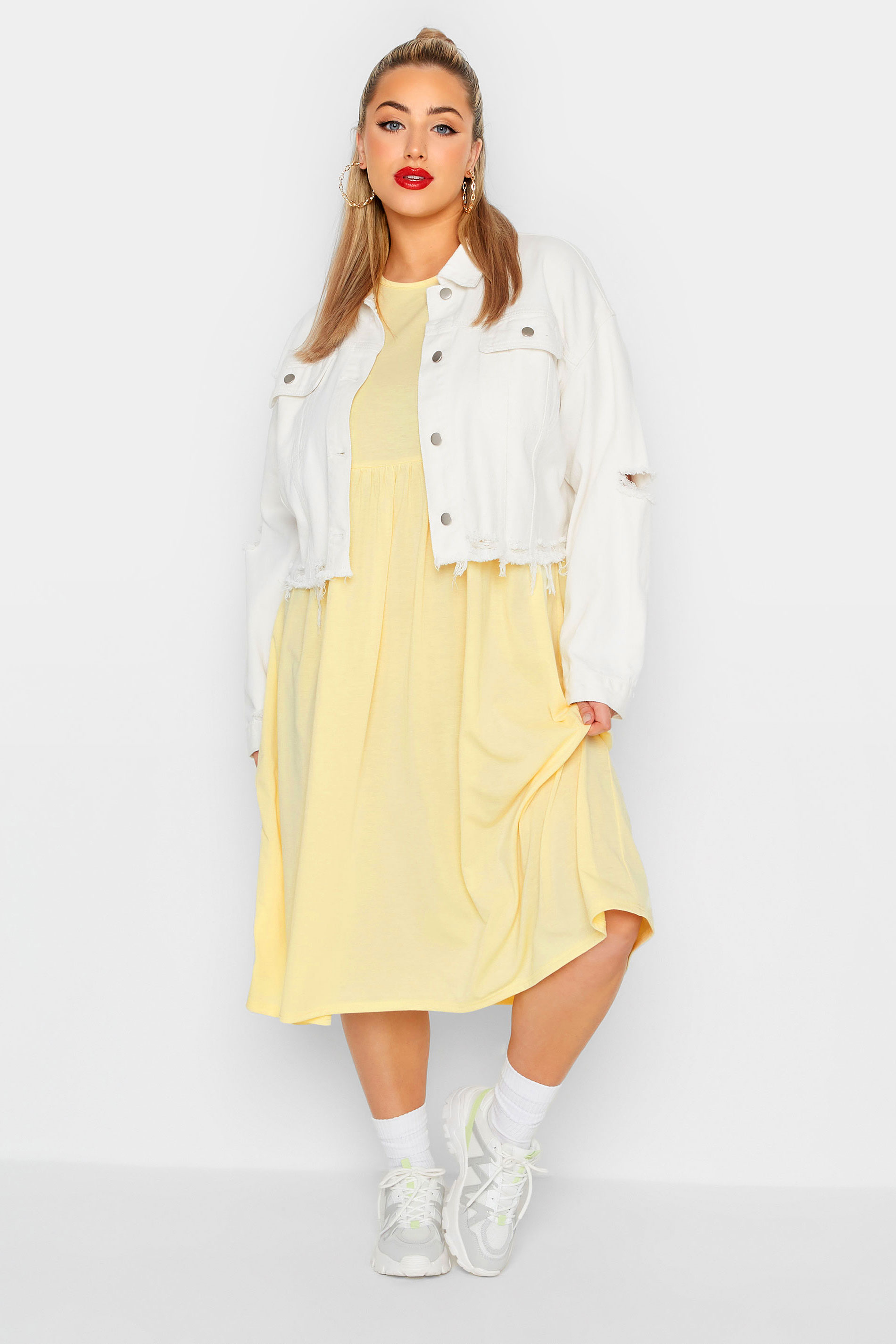 Robes Grande Taille Grande taille  Robes en Jersey | LIMITED COLLECTION - Robe Midi Jaune Design Uni - PY56762