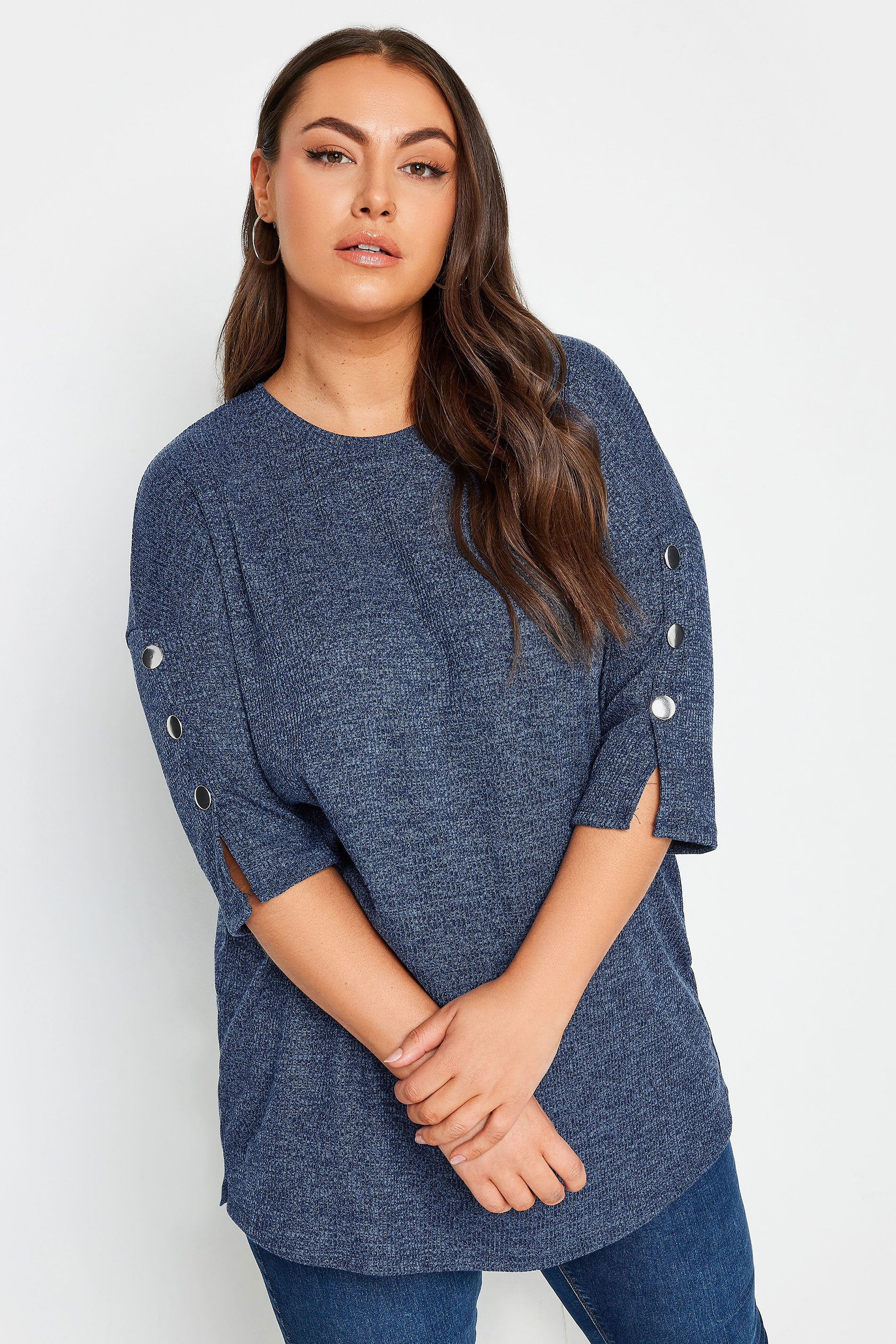 YOURS Plus Size Blue Soft Touch Button Top | Yours Clothing 1