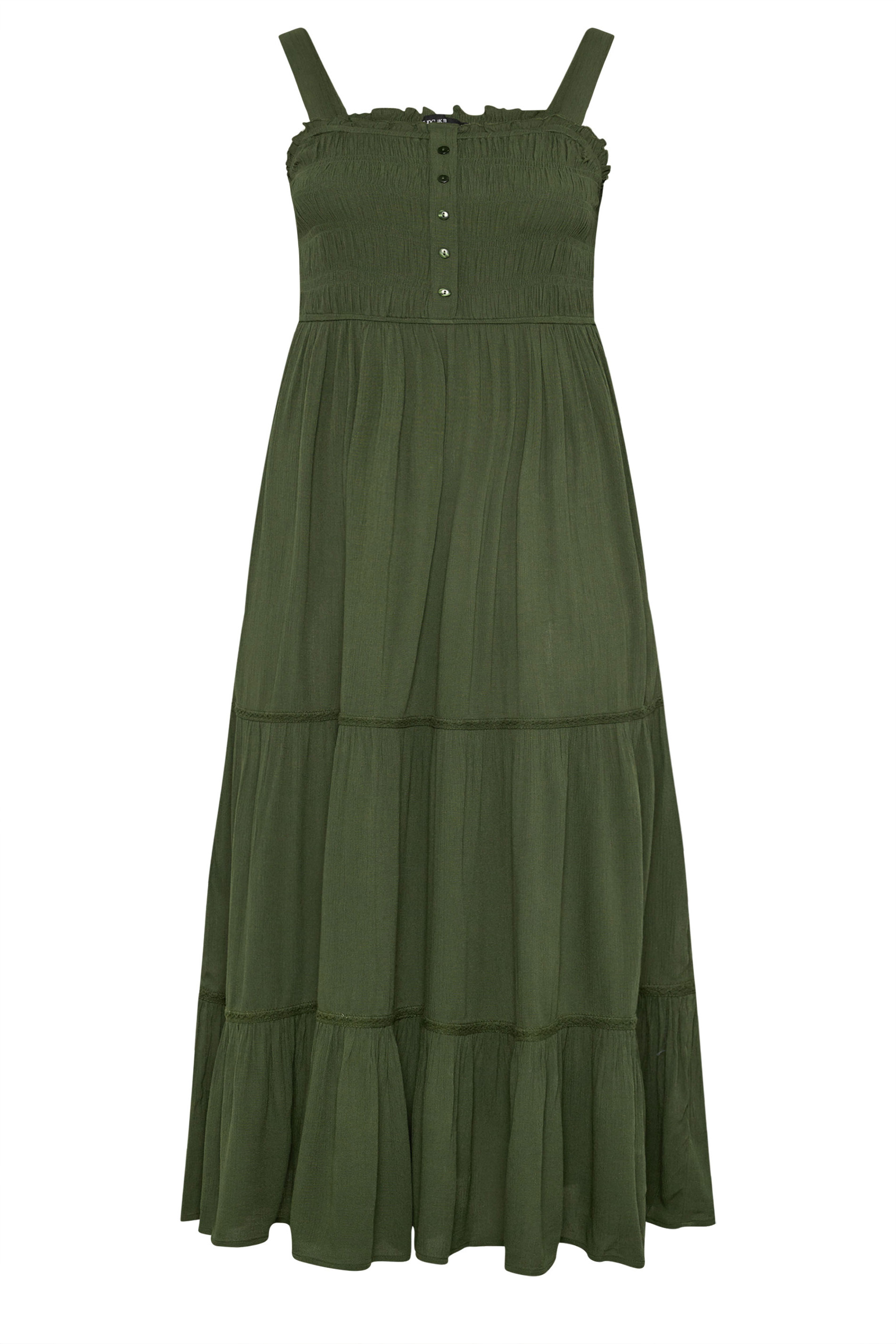 YOURS Plus Size Olive Green Shirred Placket Dress | Yours Clothing 5