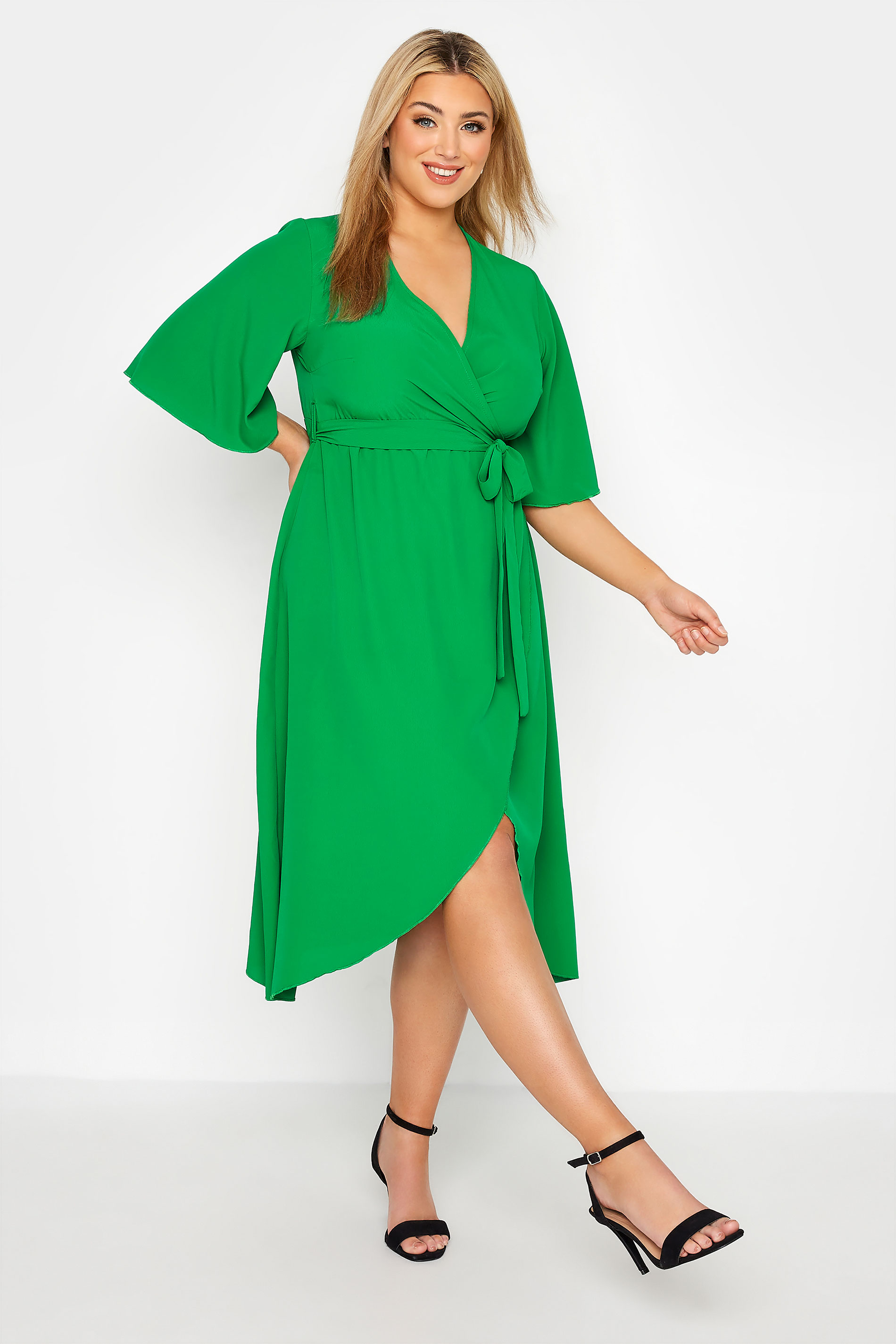 YOURS LONDON Plus Size Bright Green Midi Wrap Dress | Yours Clothing 1