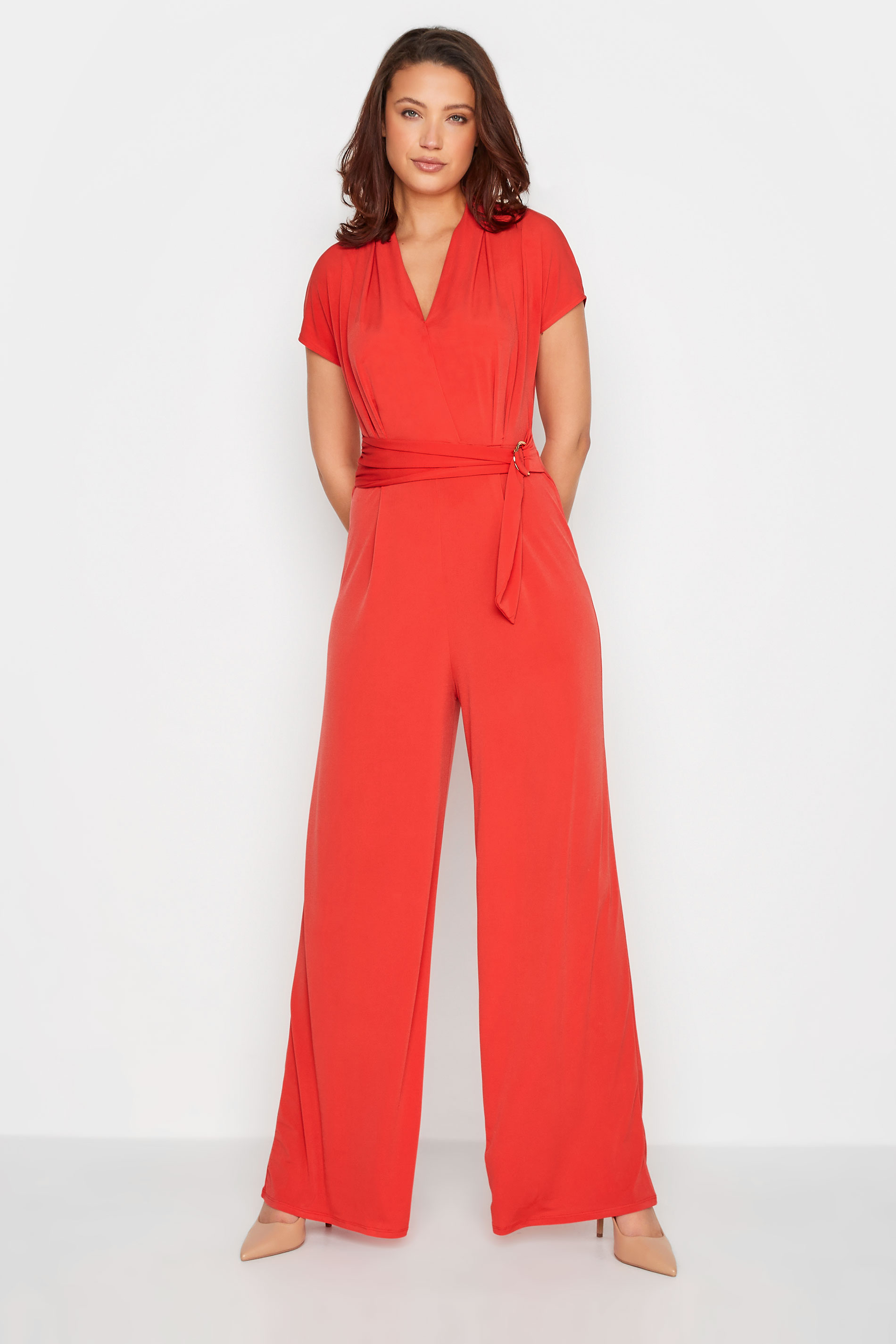 LTS Tall Women's Coral Orange Wrap Jumpsuit | Long Tall Sally  1