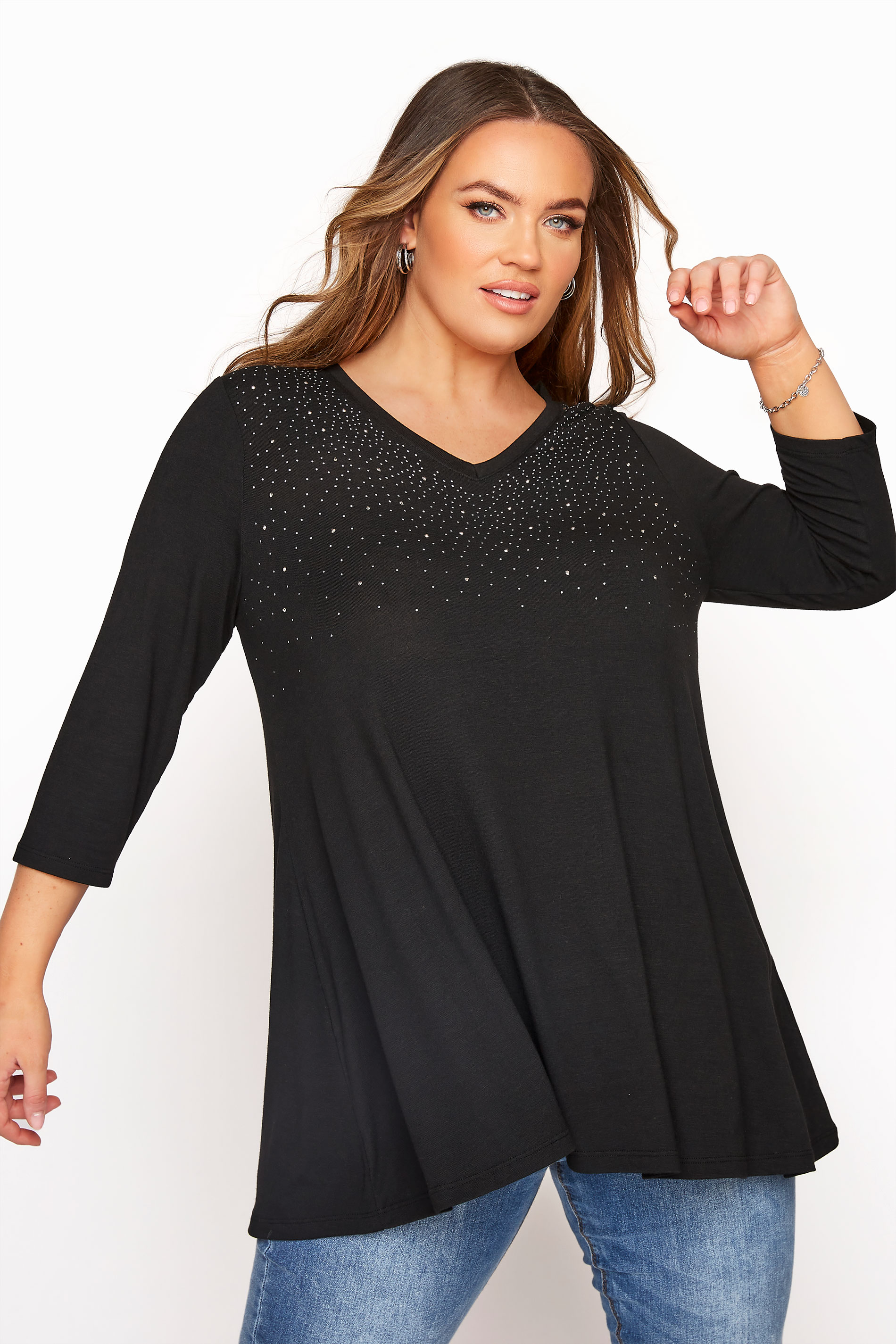 Black Diamante Embellished Top | Yours Clothing 1