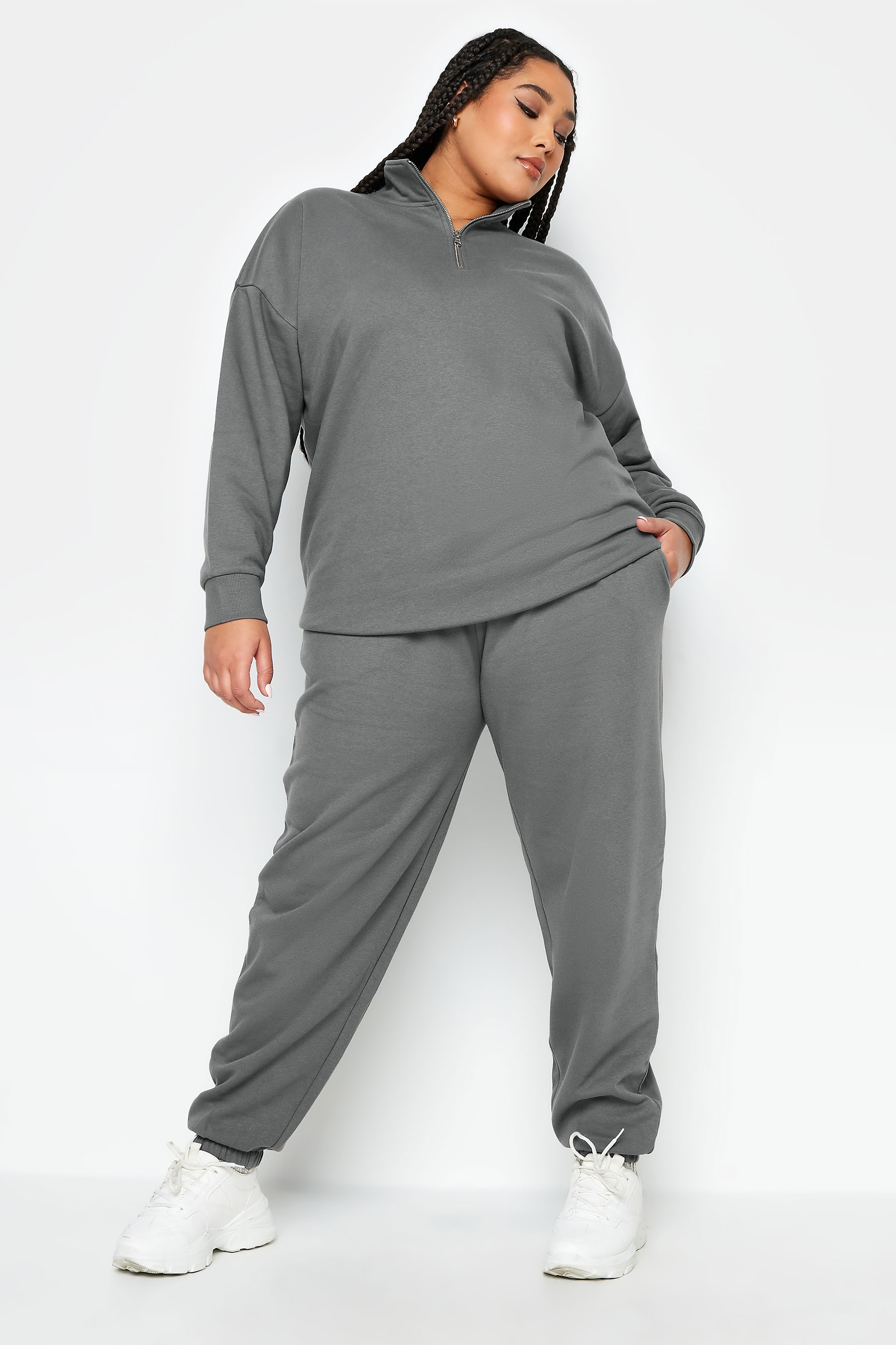 YOURS Plus Size Grey Quarter Zip Sweatshirt | Yours Clothing 3