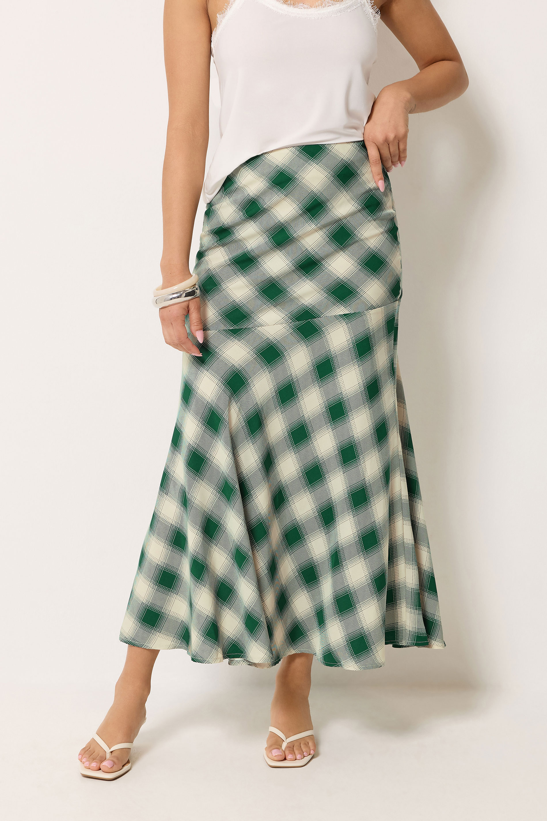 PixieGirl Petite Women's Dark Green Blurred Check Maxi Skirt | PixieGirl 1