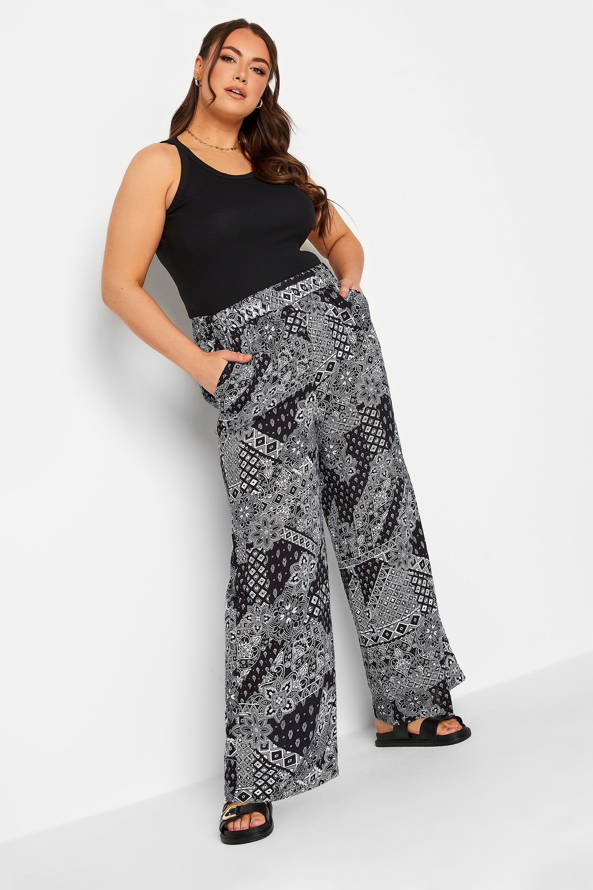 YOURS Plus Size Black Paisley Print Wide Leg Trousers | Yours Clothing 3