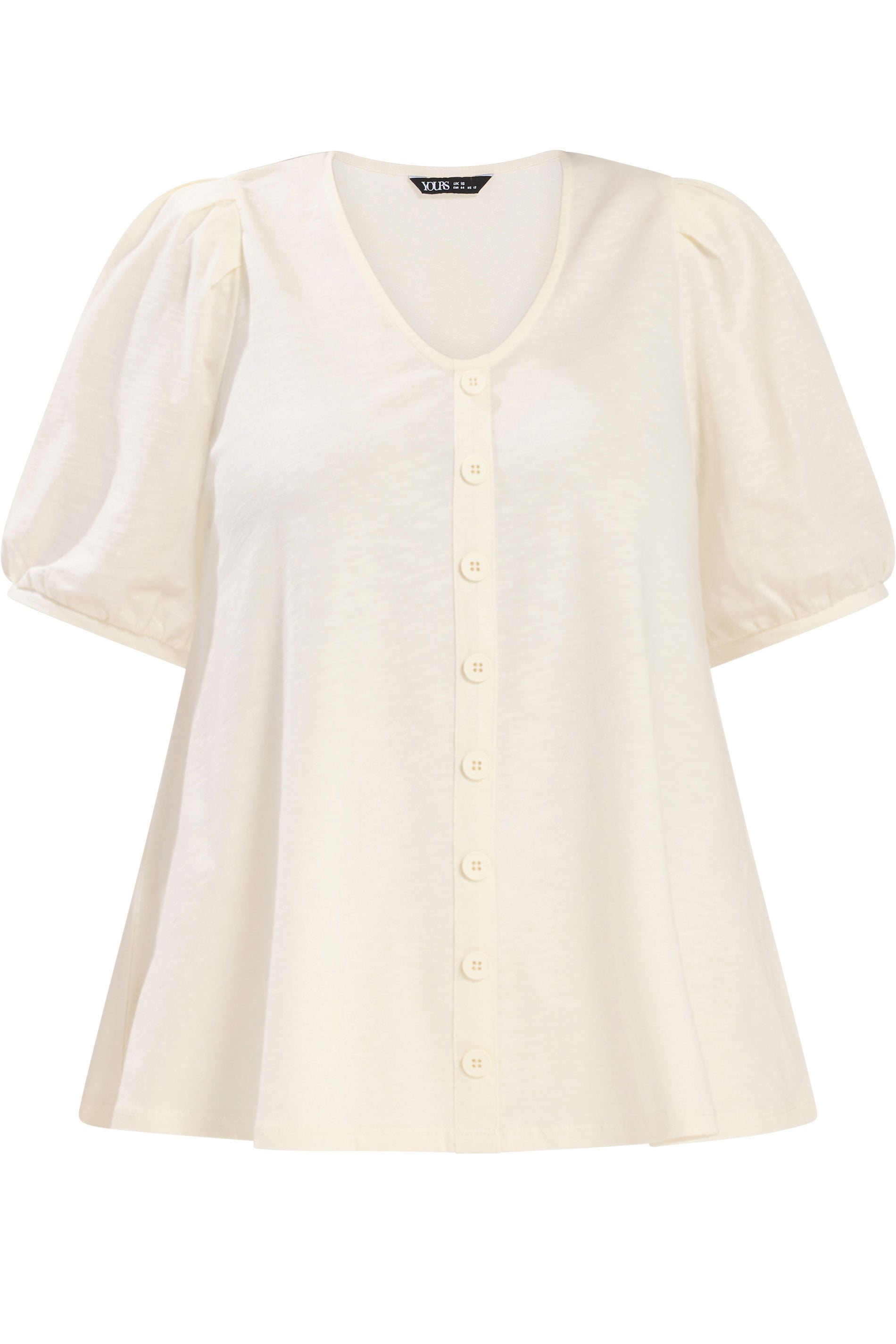 YOURS Plus Size Ivory White Button Front Puff Sleeve Top | Yours Clothing  5