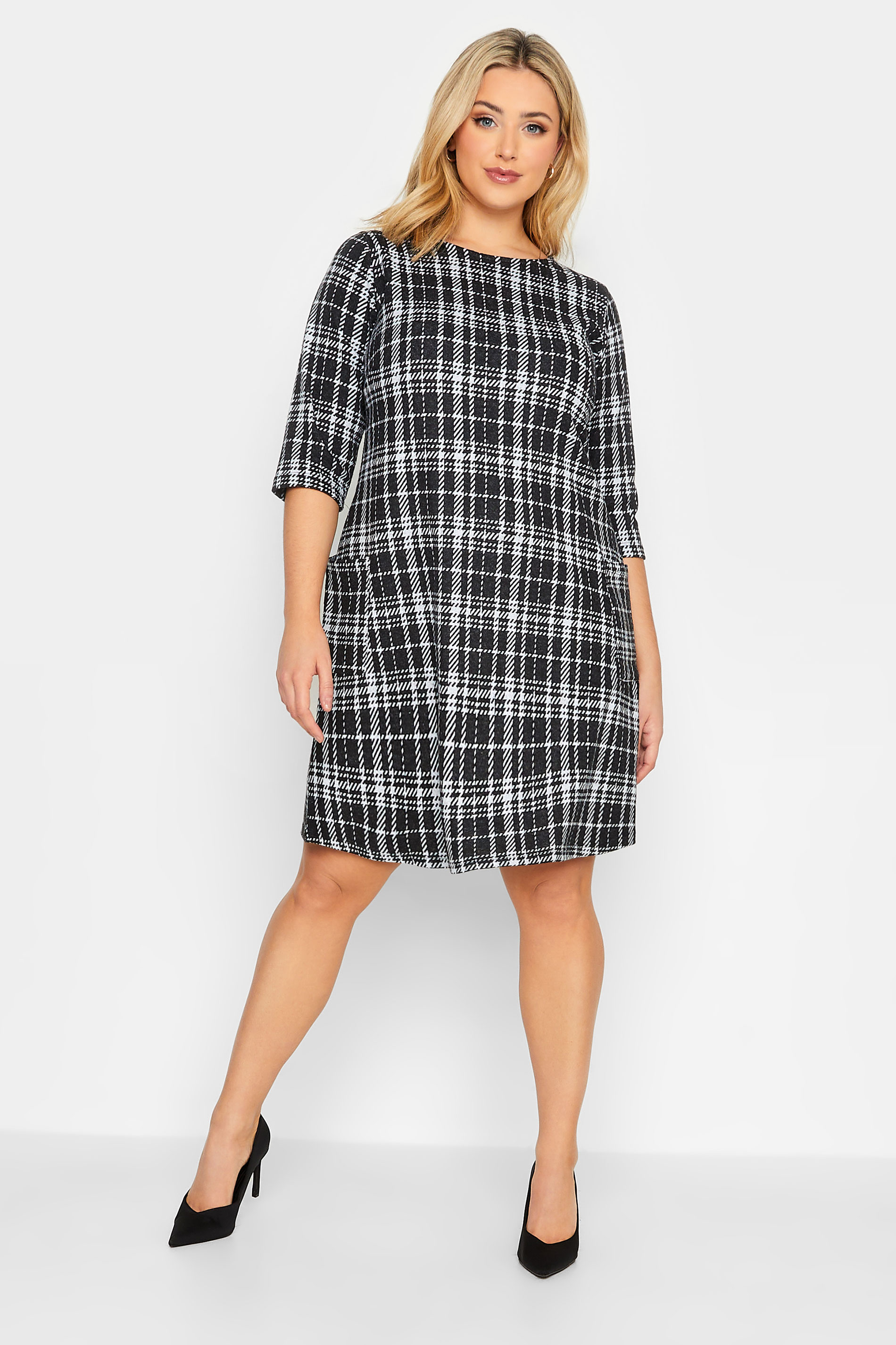 Plus Size Black Check Soft Touch Tunic Dress | Yours Clothing 2