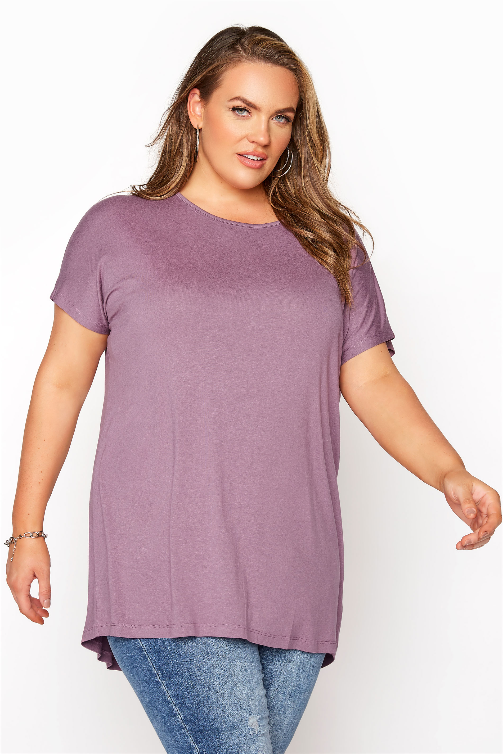 Curve Mauve Purple Dipped Hem Short Sleeved T-Shirt 1