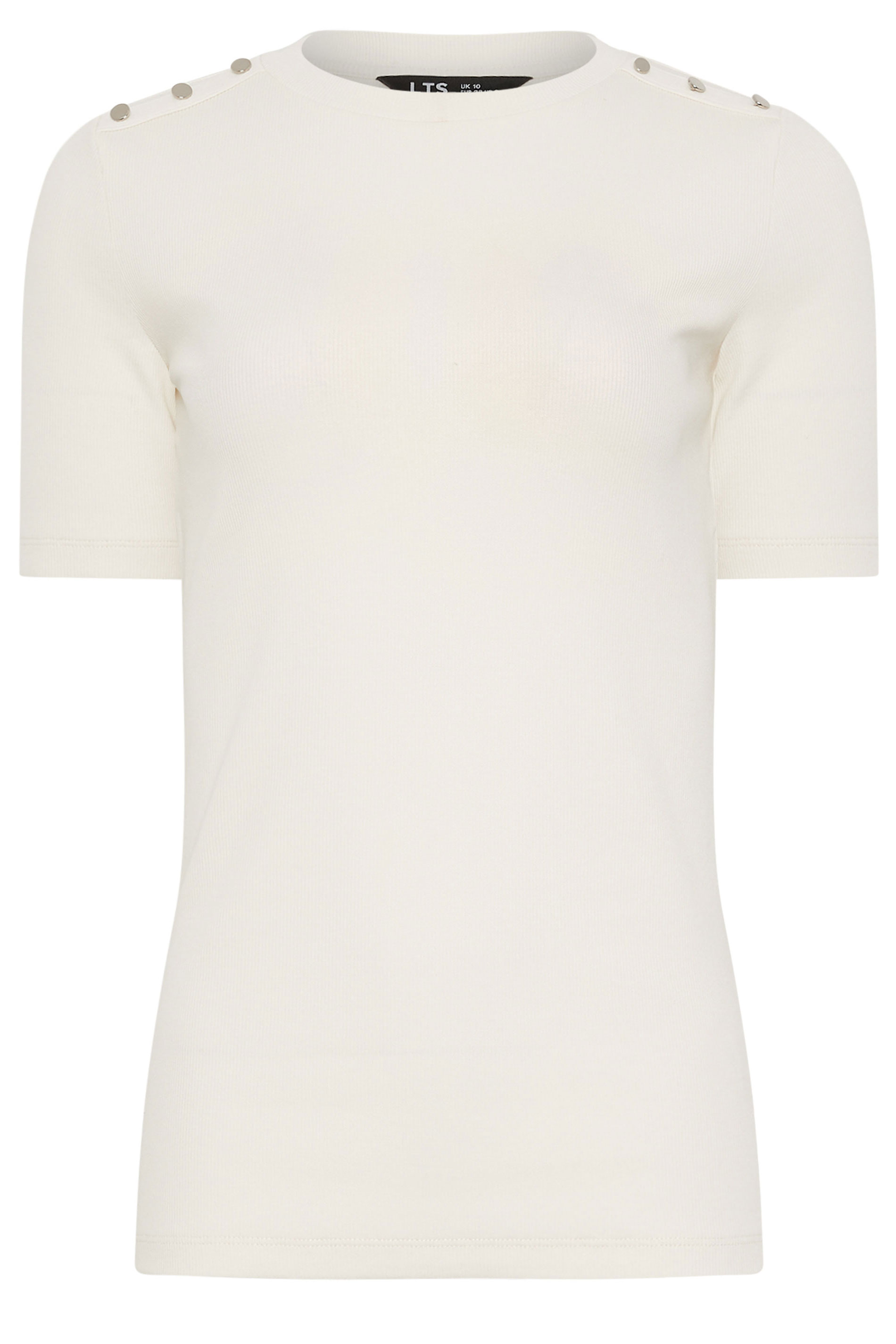 LTS Tall Women's Ivory White Ribbed Button T-Shirt | Long Tall Sally 5
