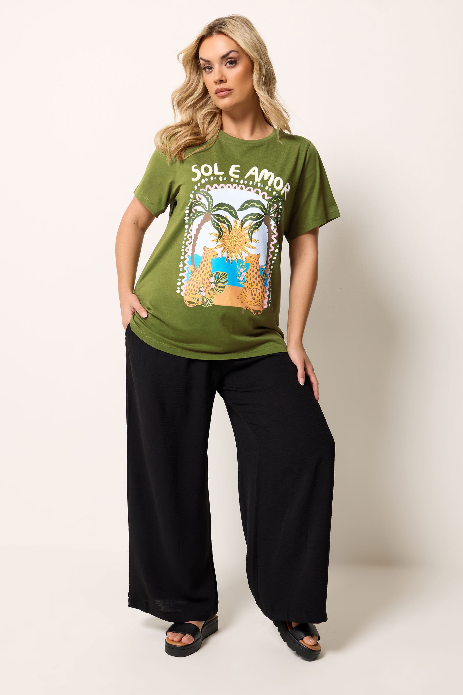 YOURS Plus Size Green 'Sol E Amor' Graphic T-Shirt | Yours Clothing 1