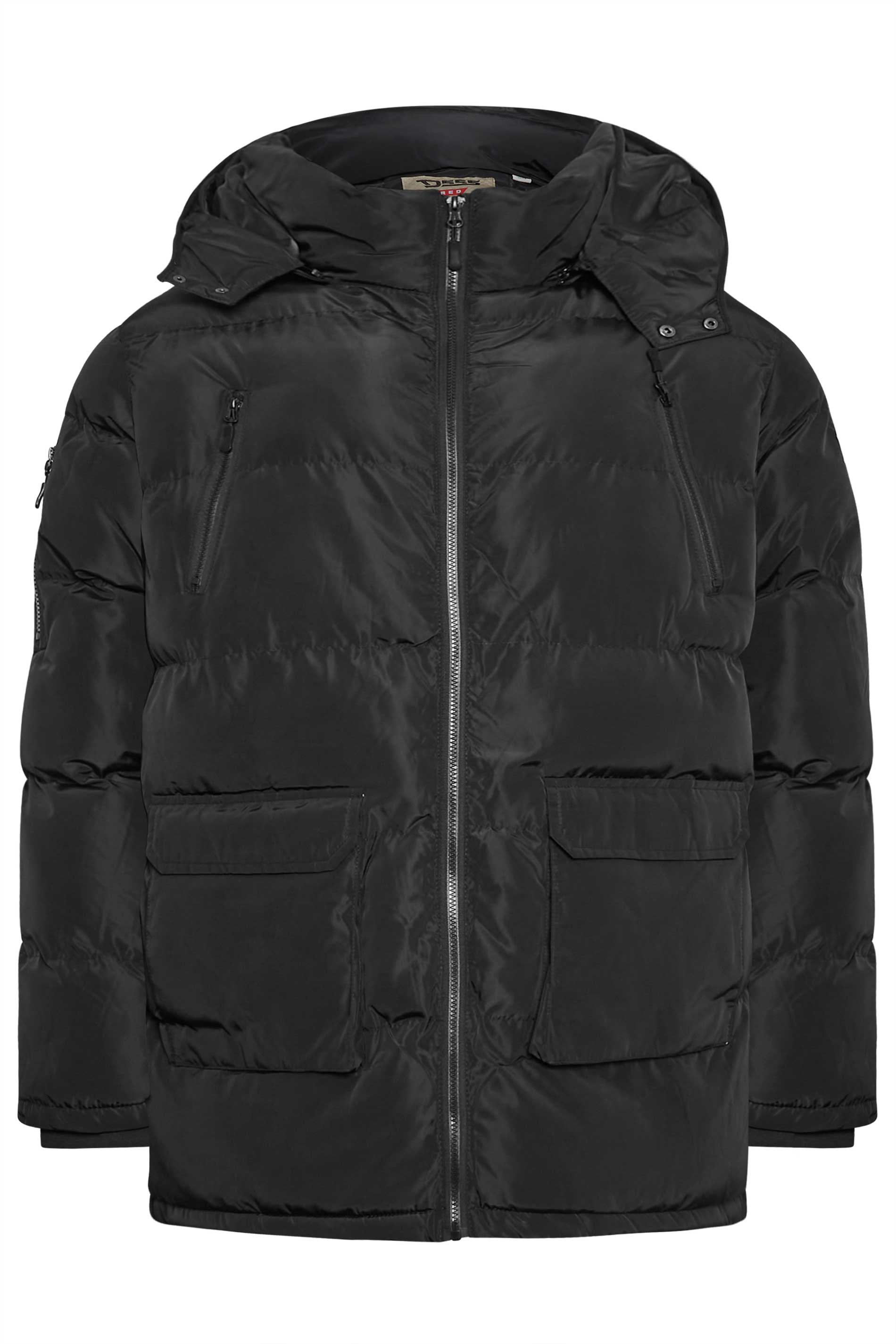 D555 Big & Tall Black Hooded Parka Coat | BadRhino 1