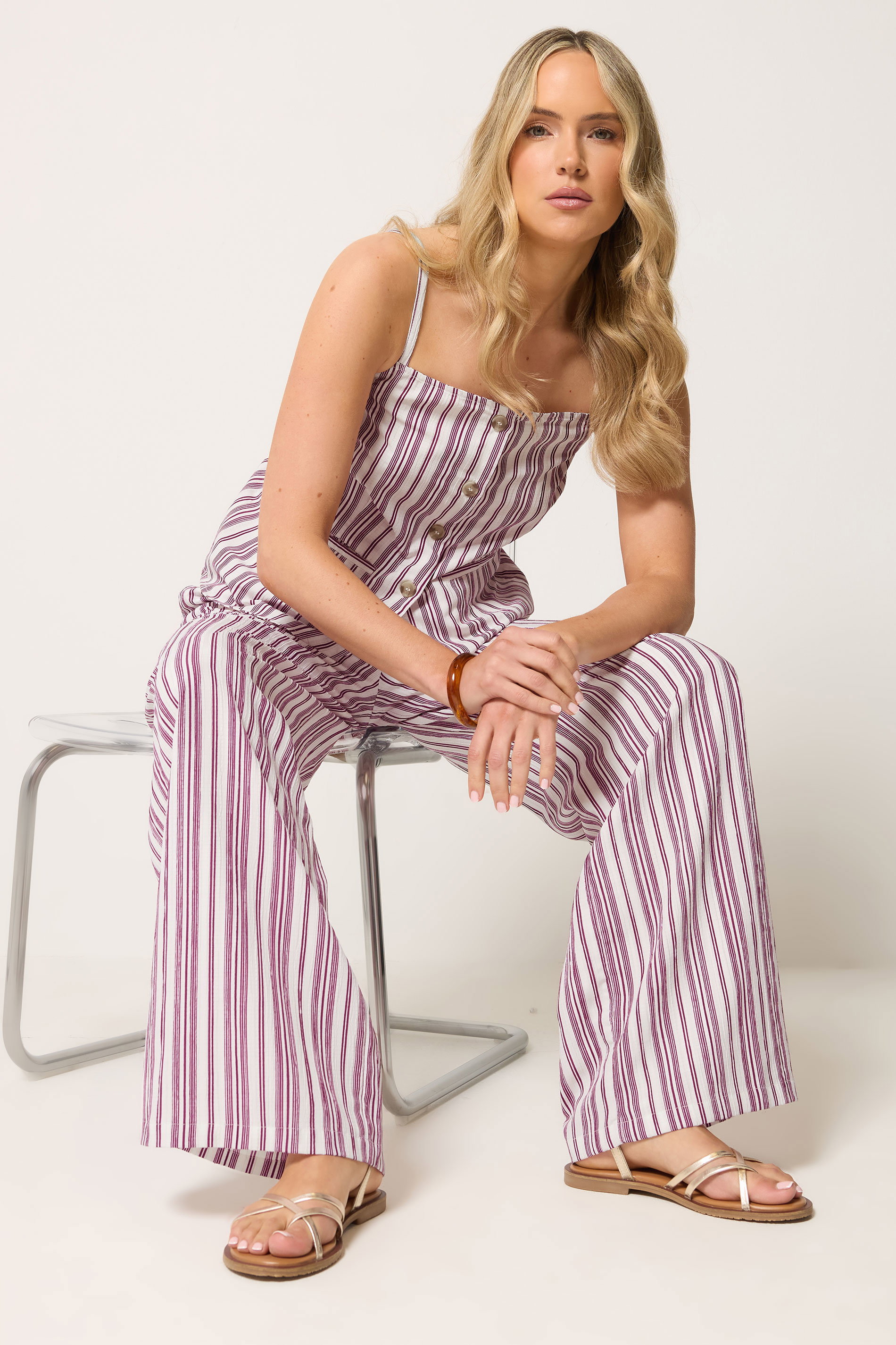 LTS Tall Women's Set Red Stripe Button Waistcoat & Wide Leg Trousers | Long Tall Sally 1