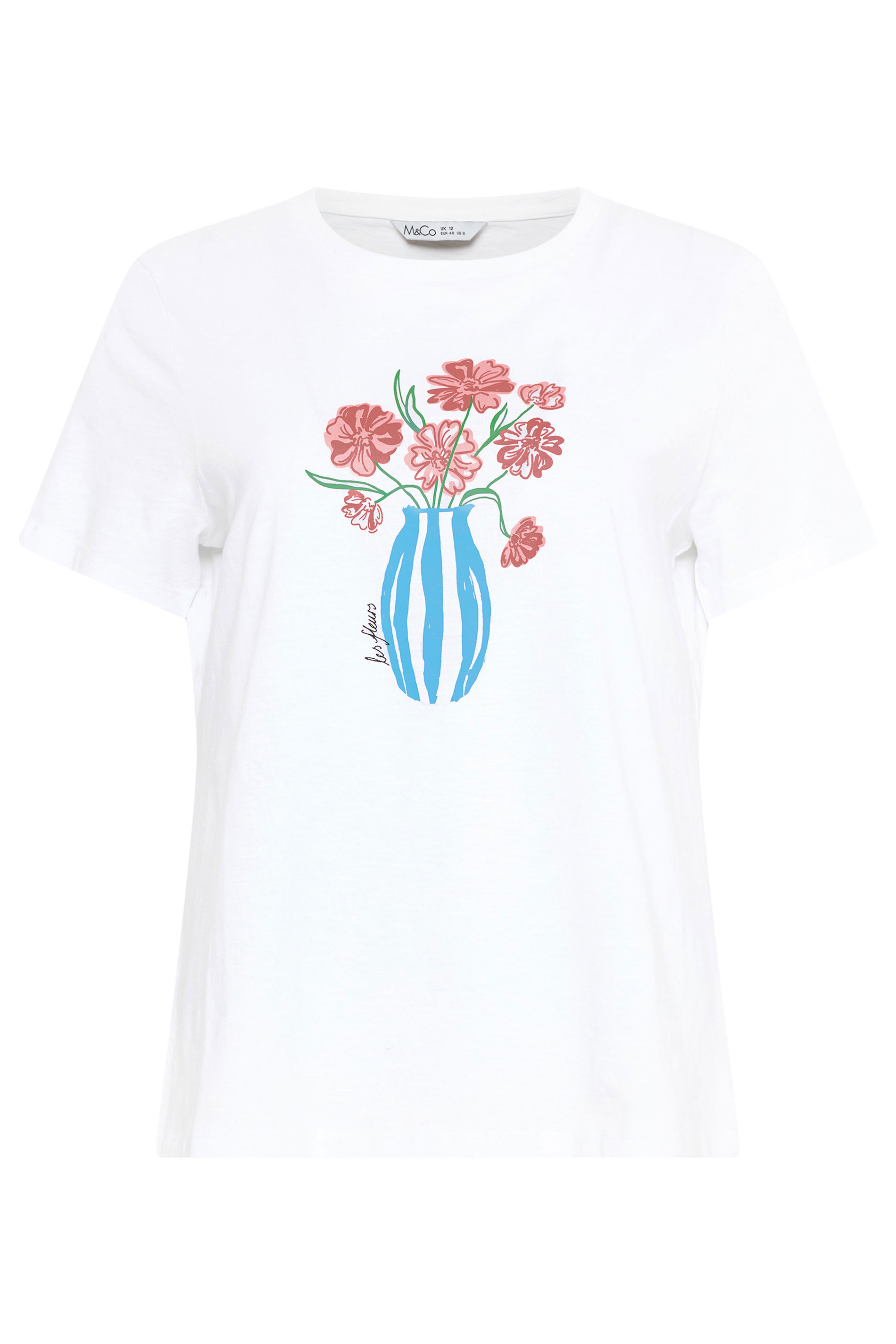 M&Co White 'Les Fleurs' Graphic Print Cotton T-Shirt | M&Co 6