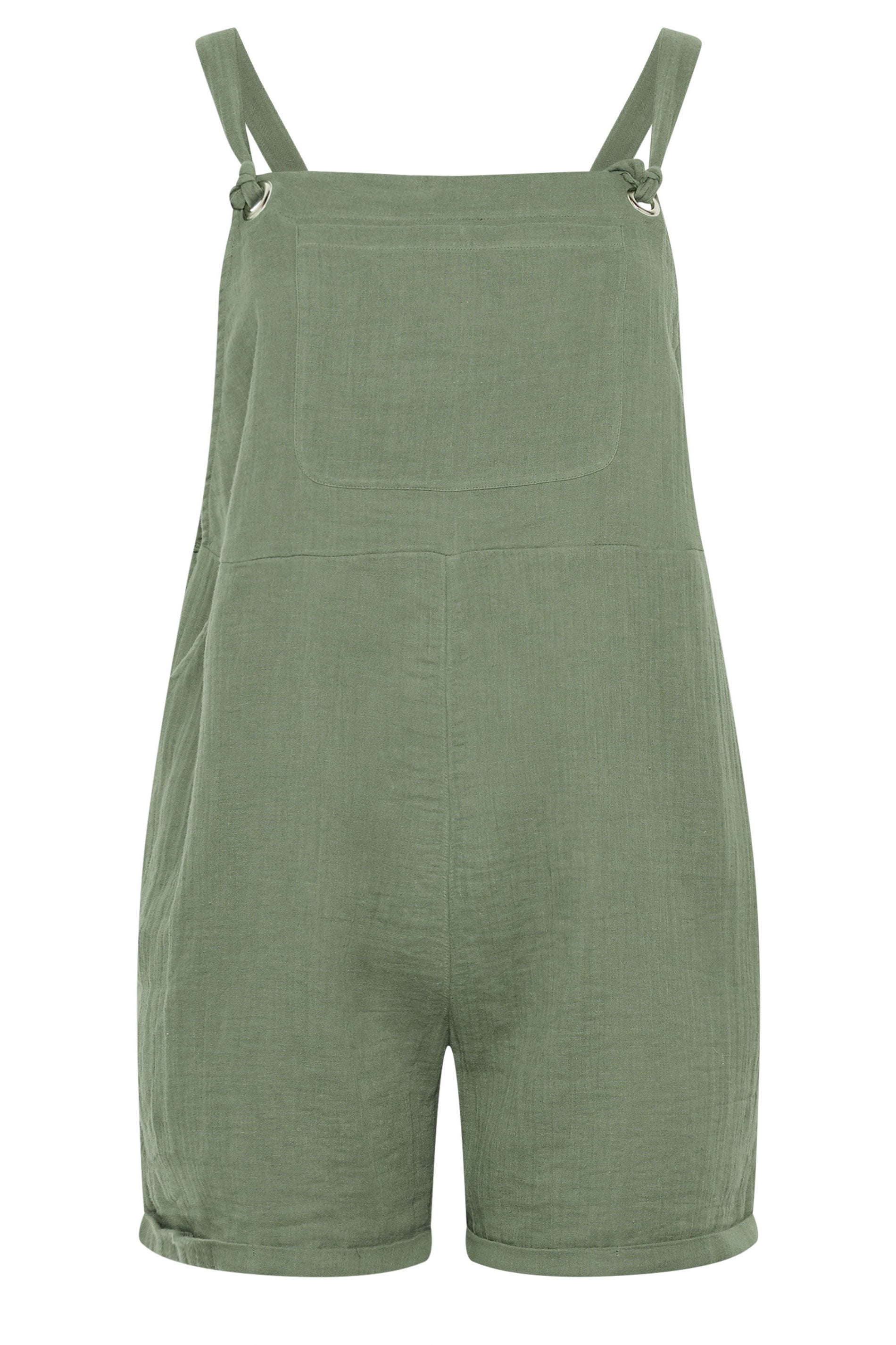 YOURS Plus Size Khaki Green Short Dungarees  5