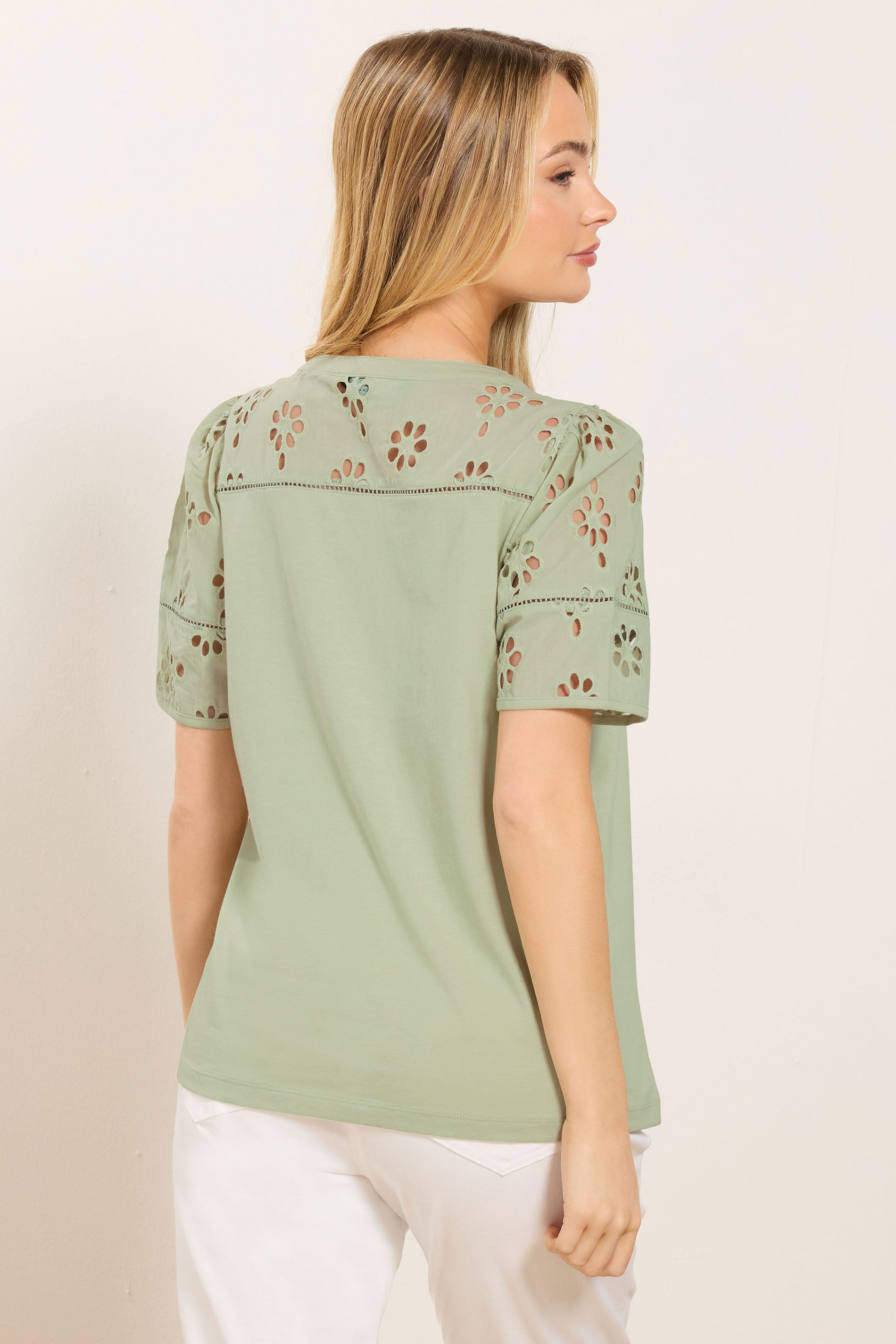 M&Co Sage Green Broderie Cotton T-Shirt | M&Co 2