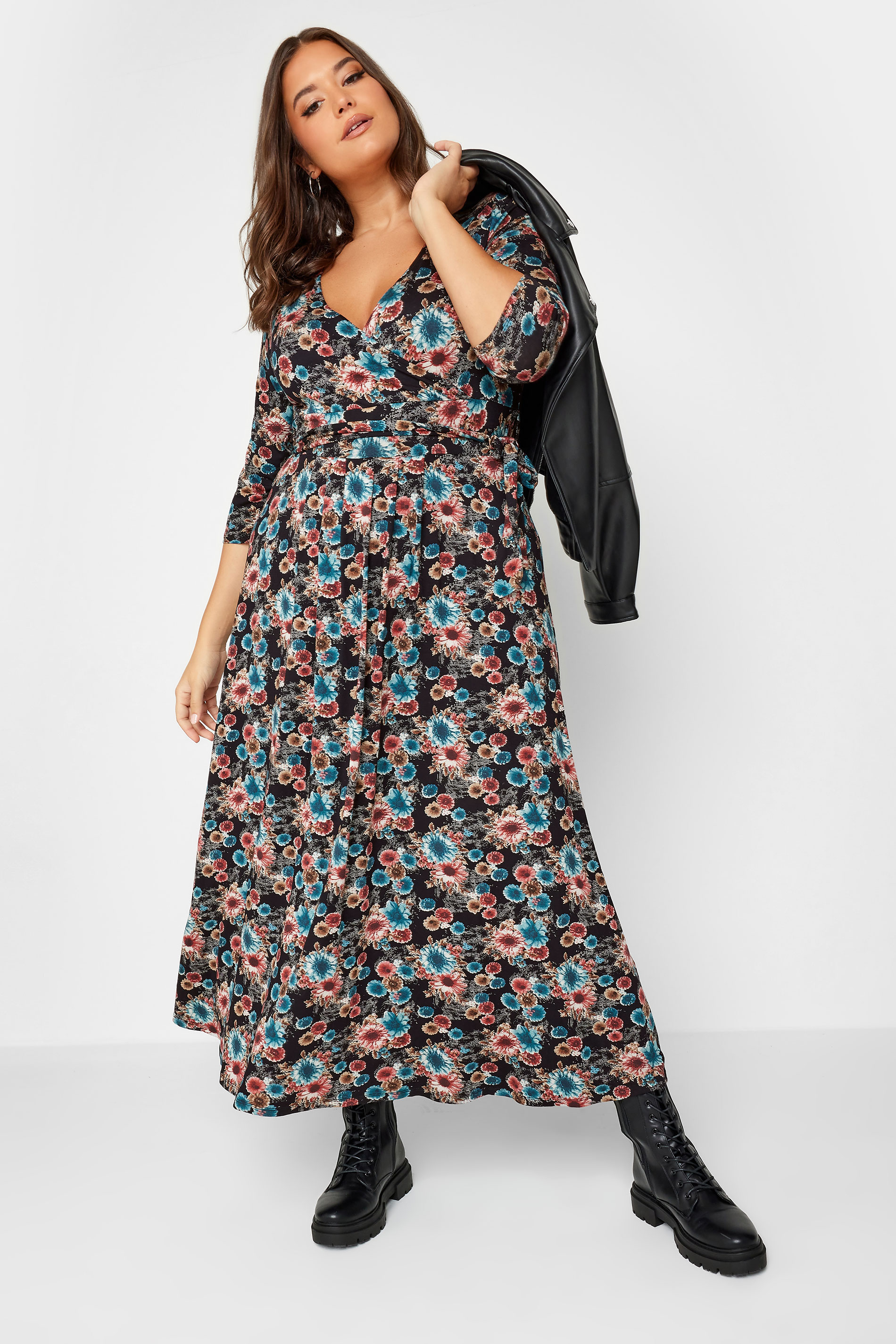 Plus Size Black Floral Print Wrap Maxi Dress | Yours Clothing 2