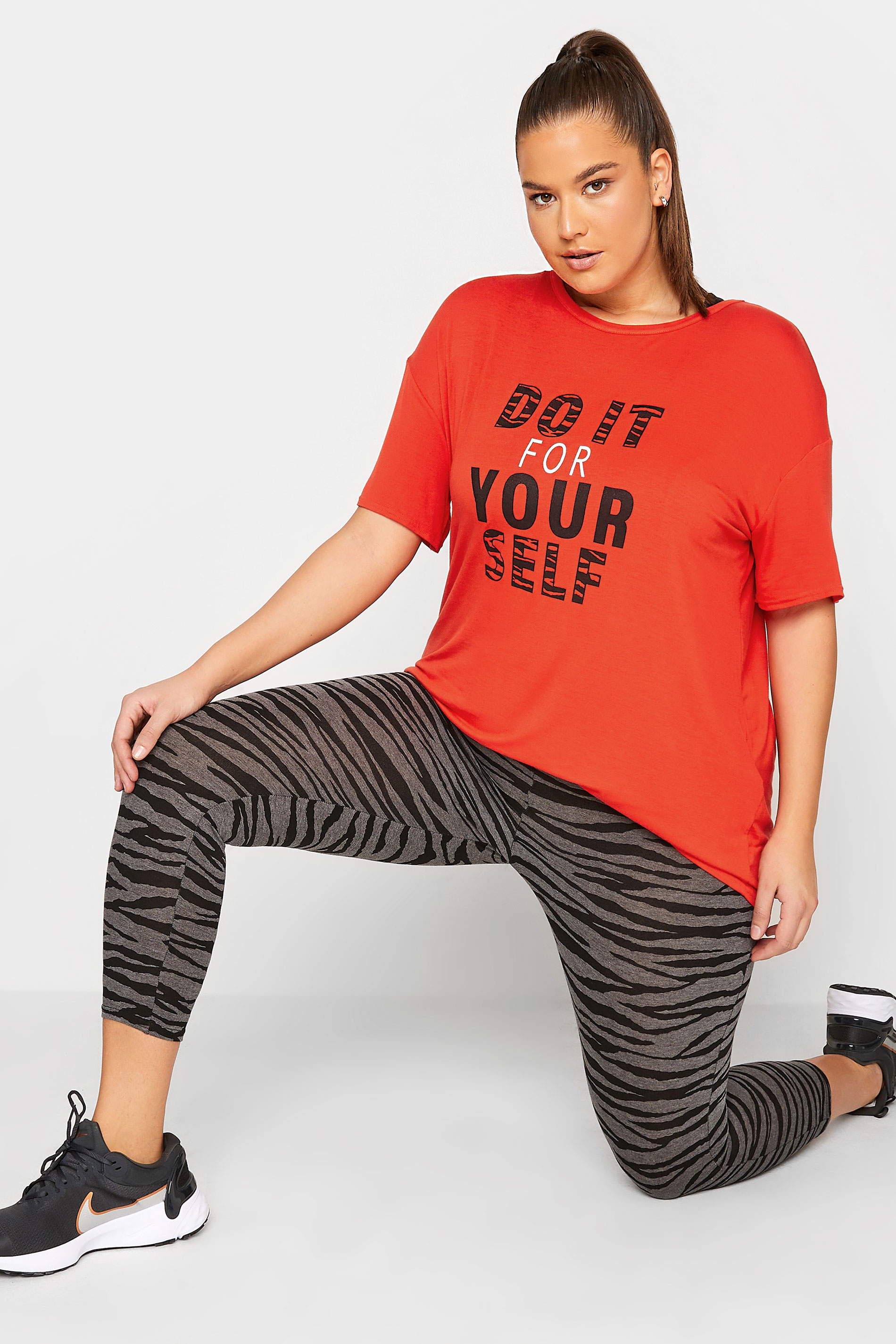 YOURS Plus Size ACTIVE Orange 'Do It For Yourself' Slogan Top | Yours Clothing 1