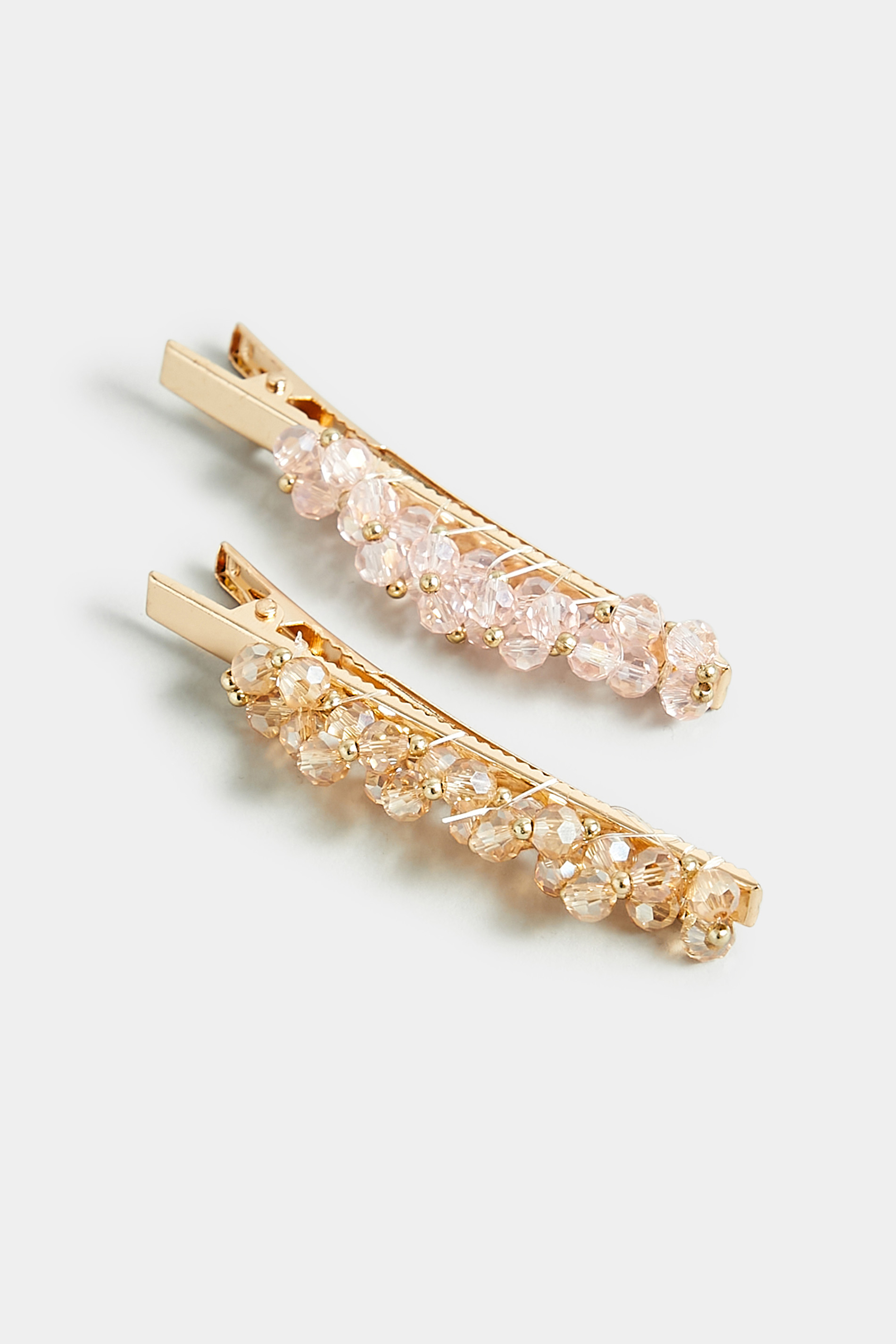 2 PACK Gold & Pink Diamante Bead Hair Clips | Yours Clothing 2