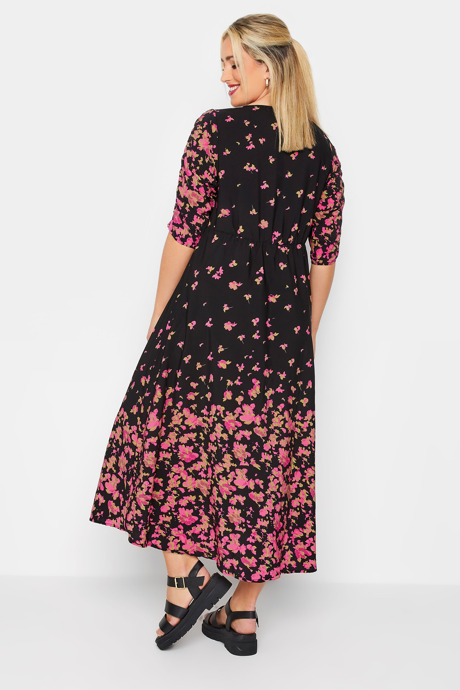 LIMITED COLLECTION Plus Size Black & Pink Floral Tea Dress | Yours Clothing 3