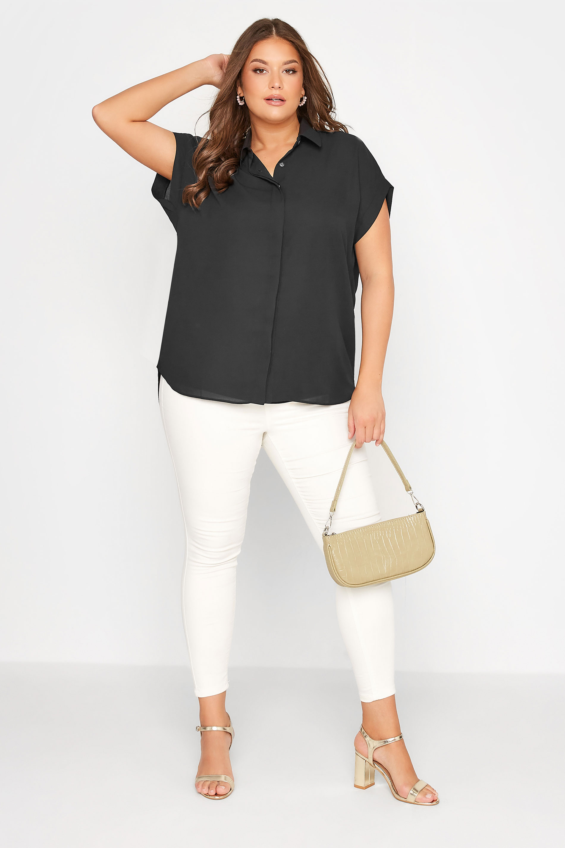 Grande taille  Blouses & Chemisiers Grande taille  Chemisiers | Curve Black Button Through Grown On Sleeve Blouse - TG49362