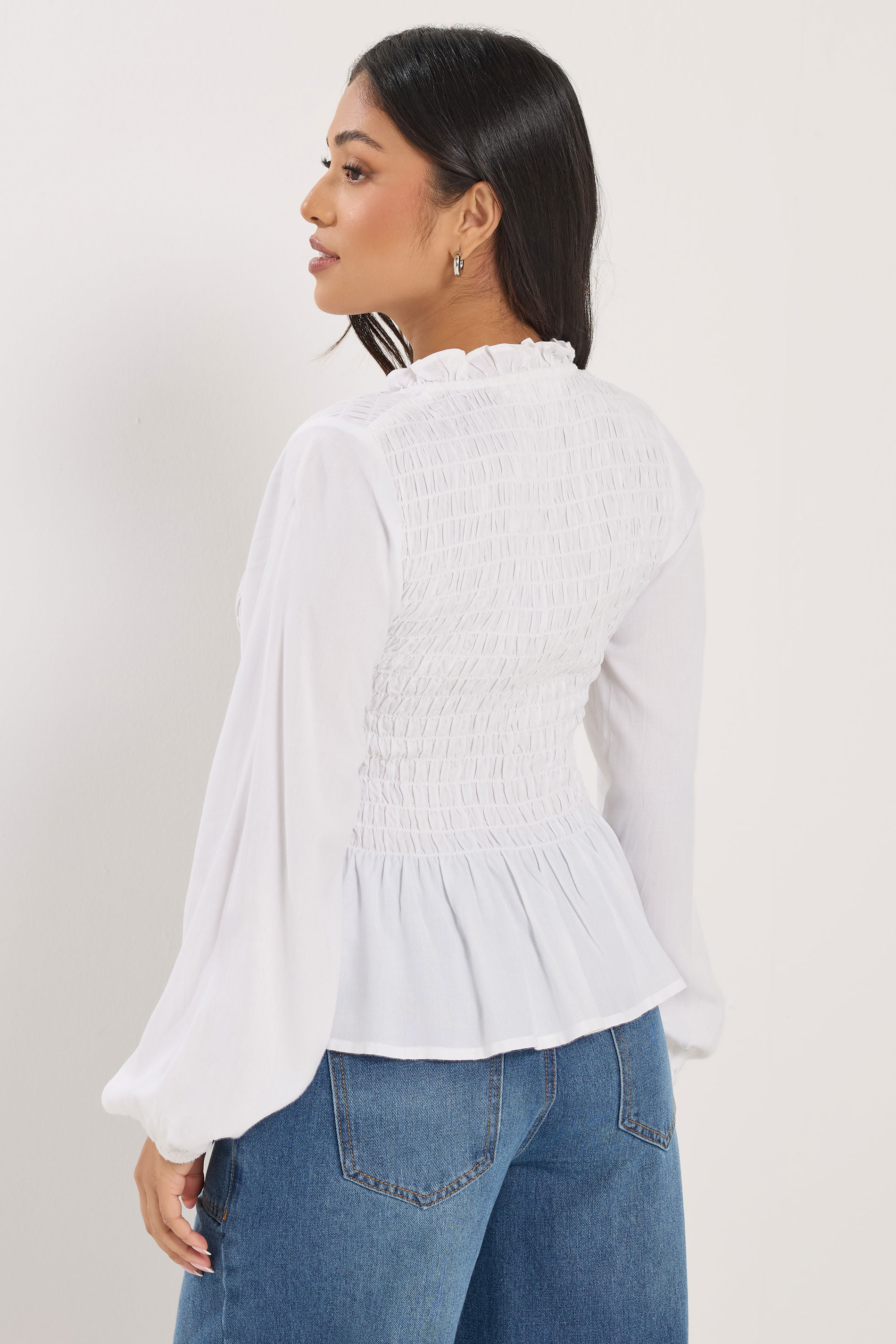PixieGirl Petite Women's White Shirred Long Sleeve Shirt | PixieGirl 4