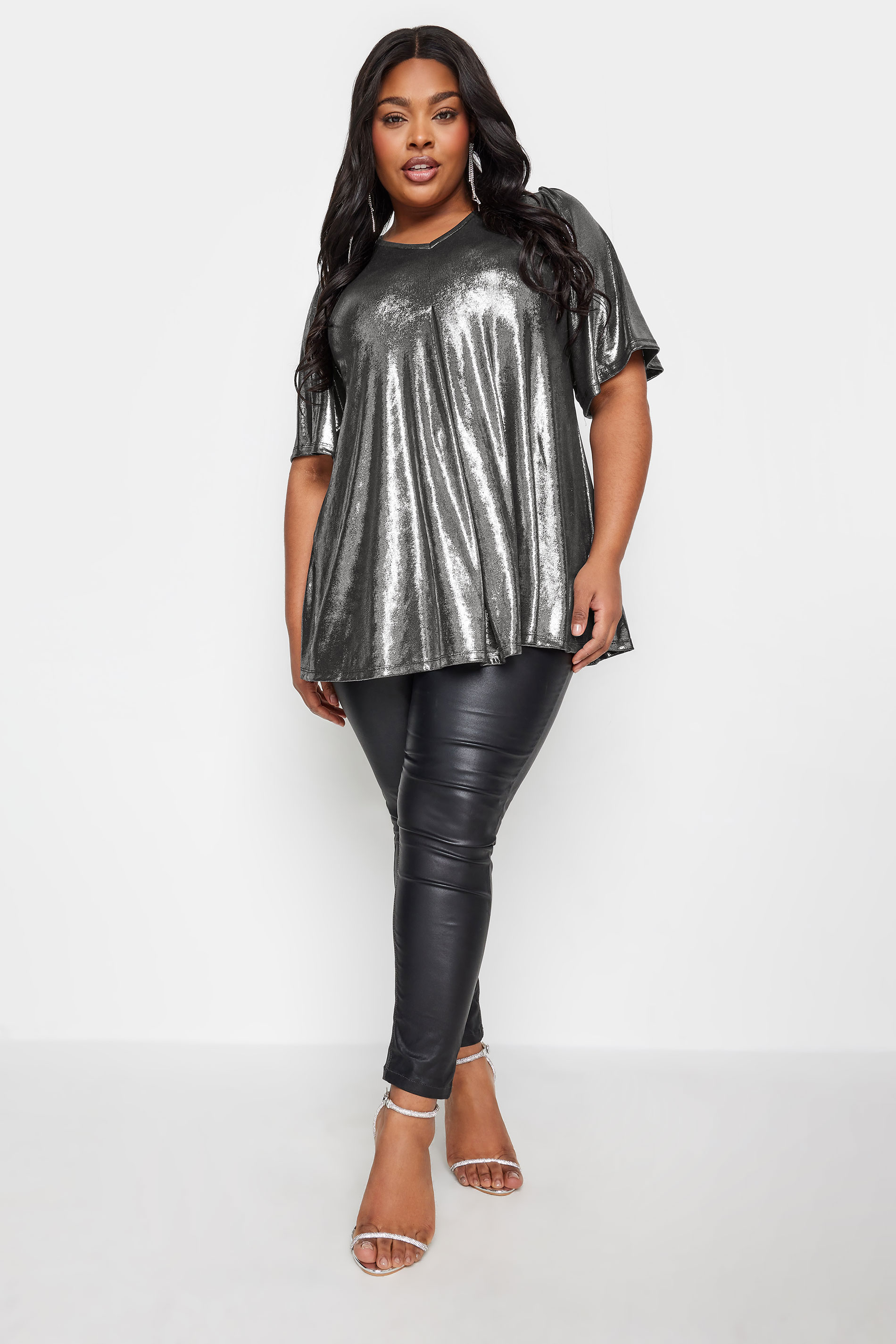 YOURS Curve Silver Foil Swing Top | Yours Clothing 2