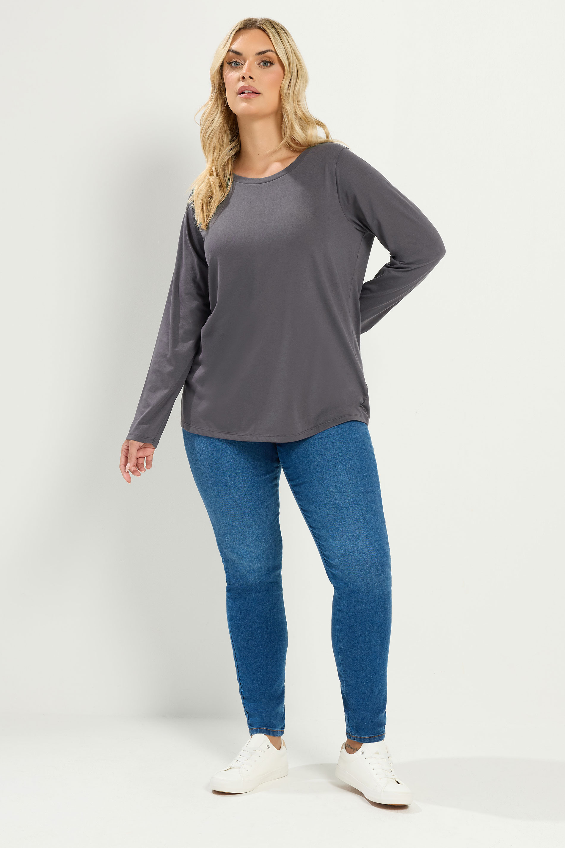 YOURS Plus Size Grey Long Sleeve Core T-Shirt | Yours Clothing 1