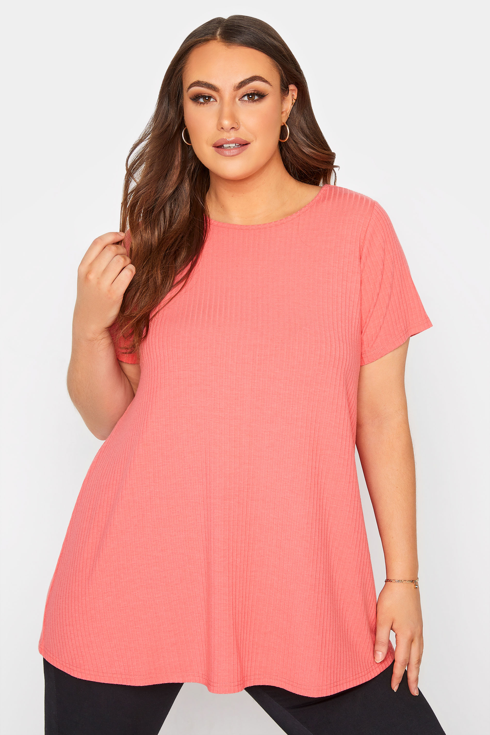 Curve Coral Pink Ribbed Swing Top 1