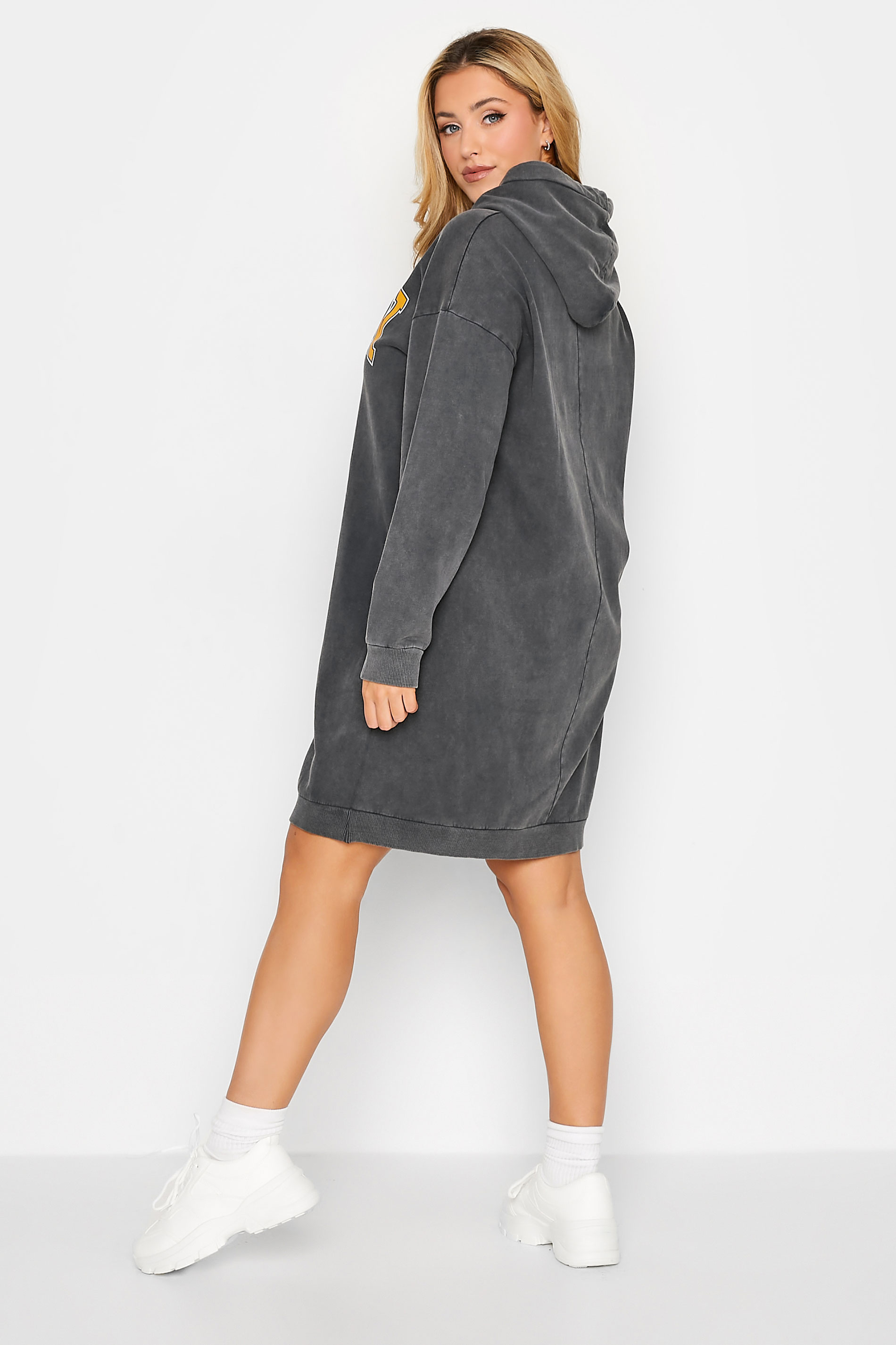 Plus Size Grey 'London' Slogan Hoodie Dress | Yours Clothing 3