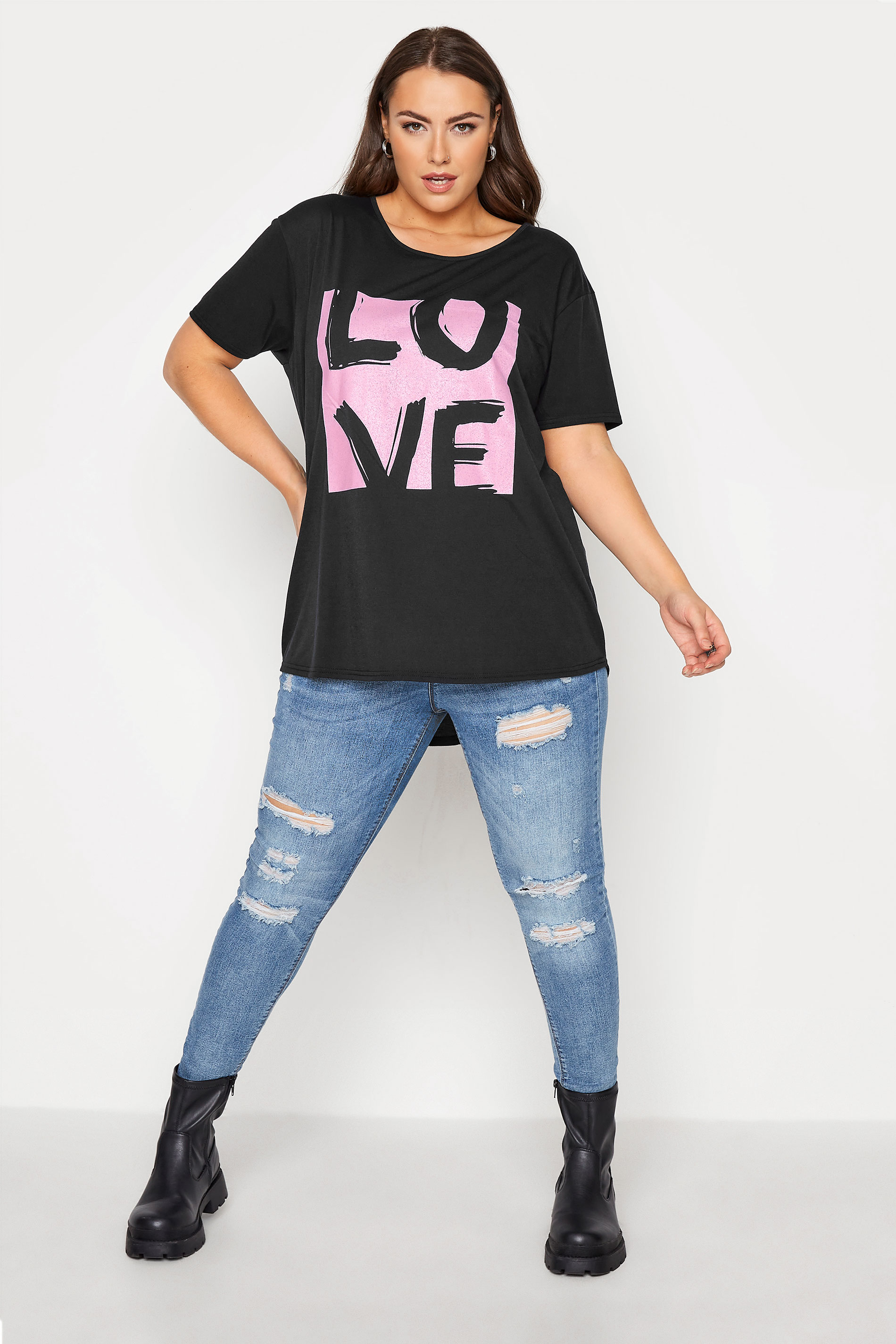 Grande taille  Tops Grande taille  Tops Casual | T-Shirt Noir 'Love' Style Boyfriend - BY93400