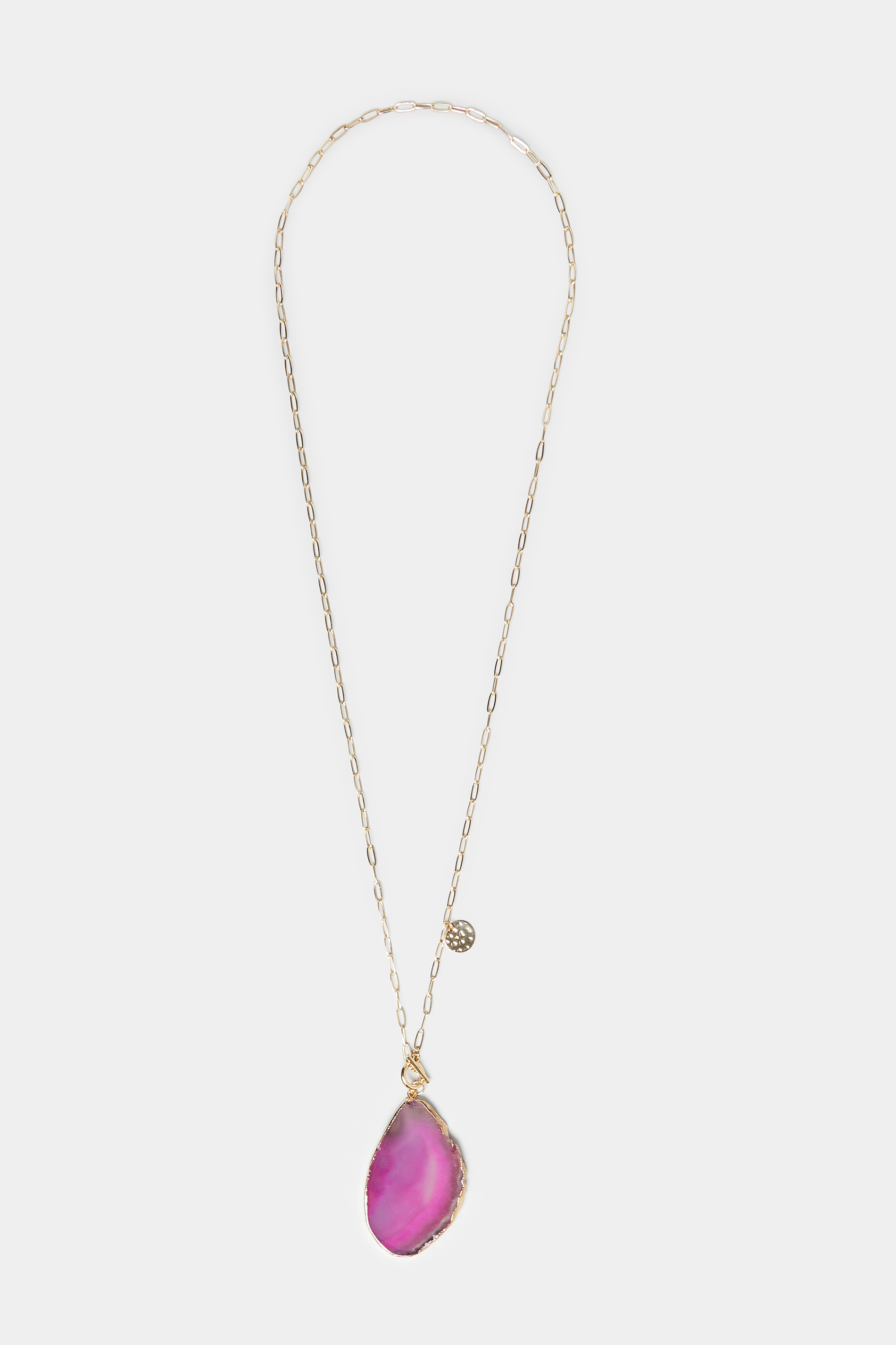 Pink Agate Crystal Pendant Chain Long Necklace | Yours Clothing 2