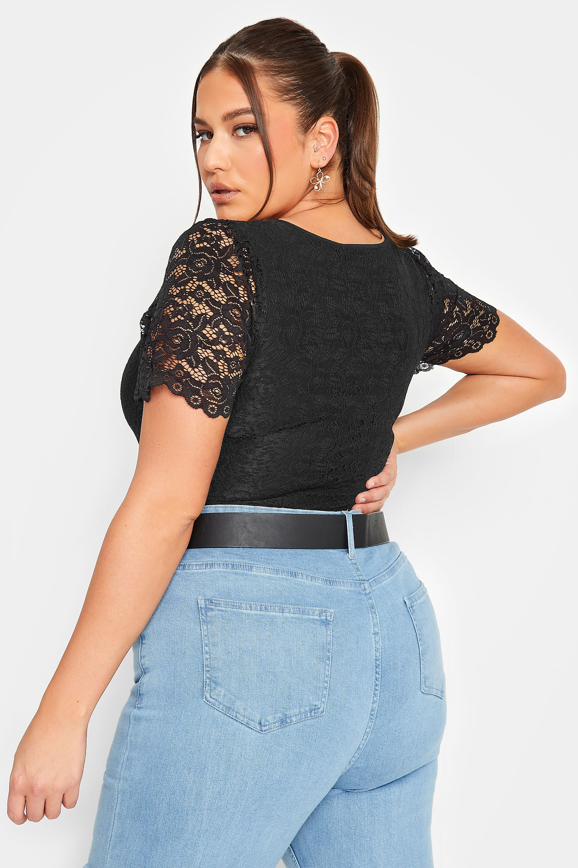 Plus Size LIMITED COLLECTION Black Lace Short Sleeve Bodysuit | Yours Clothing 3
