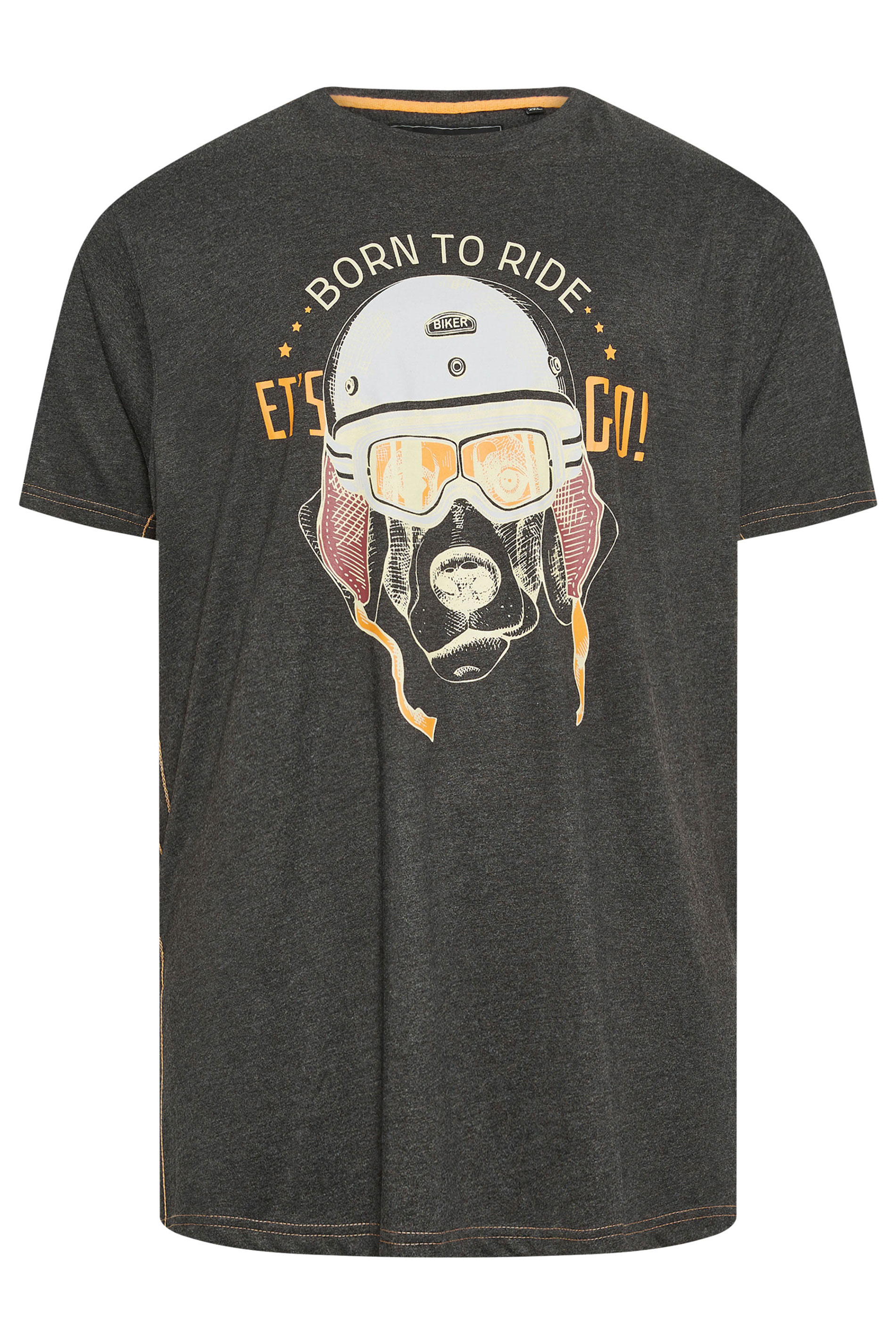 KAM Big & Tall Grey Marl 'Born to Ride' Print T-Shirt | BadRhino 2