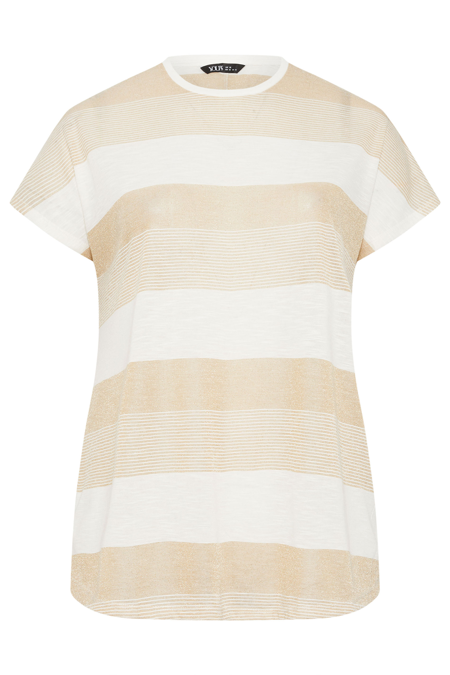 YOURS Plus Size Natural Brown & Gold Shimmer Stripe Top | Yours Clothing 5