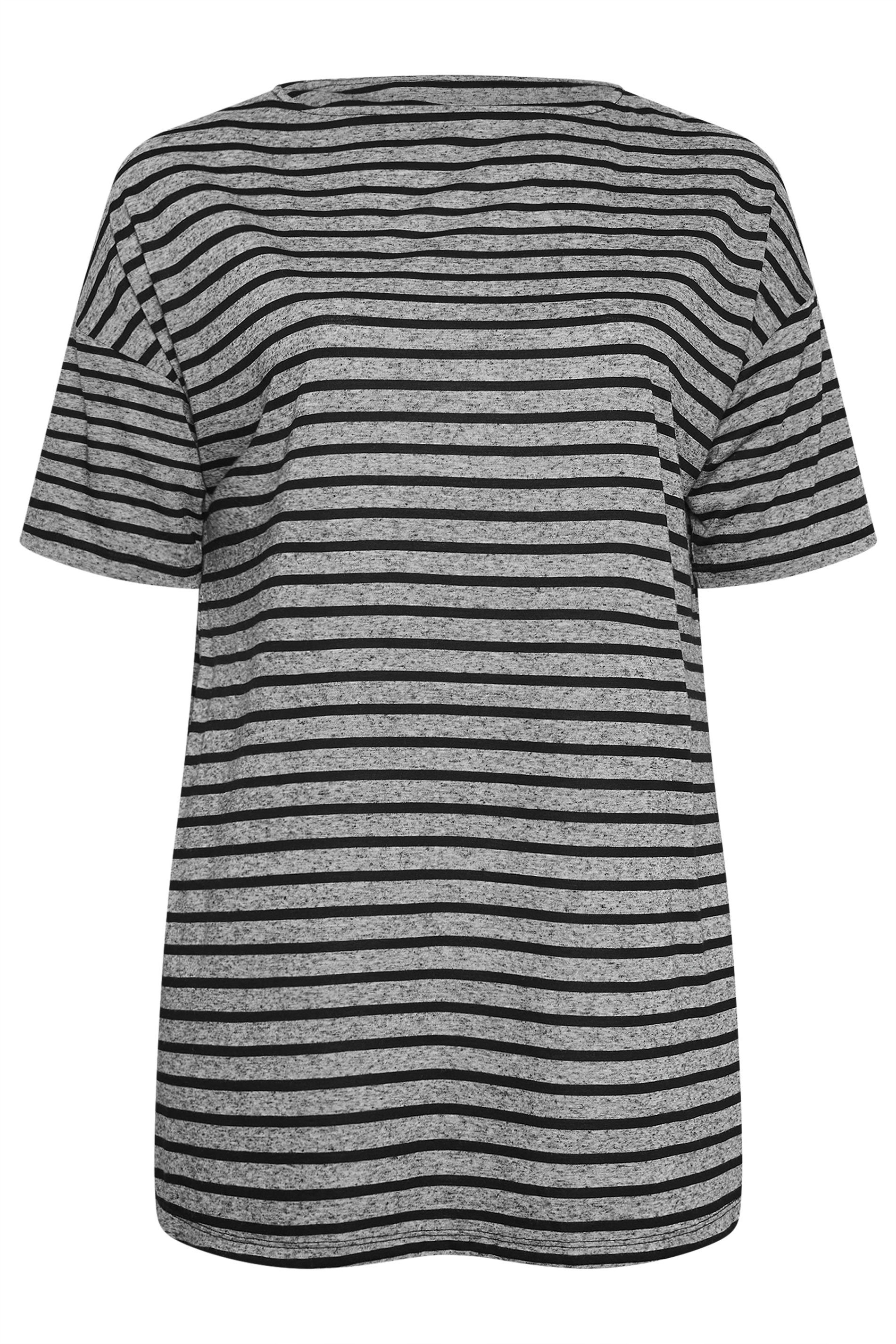 YOURS Plus Size Grey Stripe Oversized Linen T-Shirt | Yours Clothing