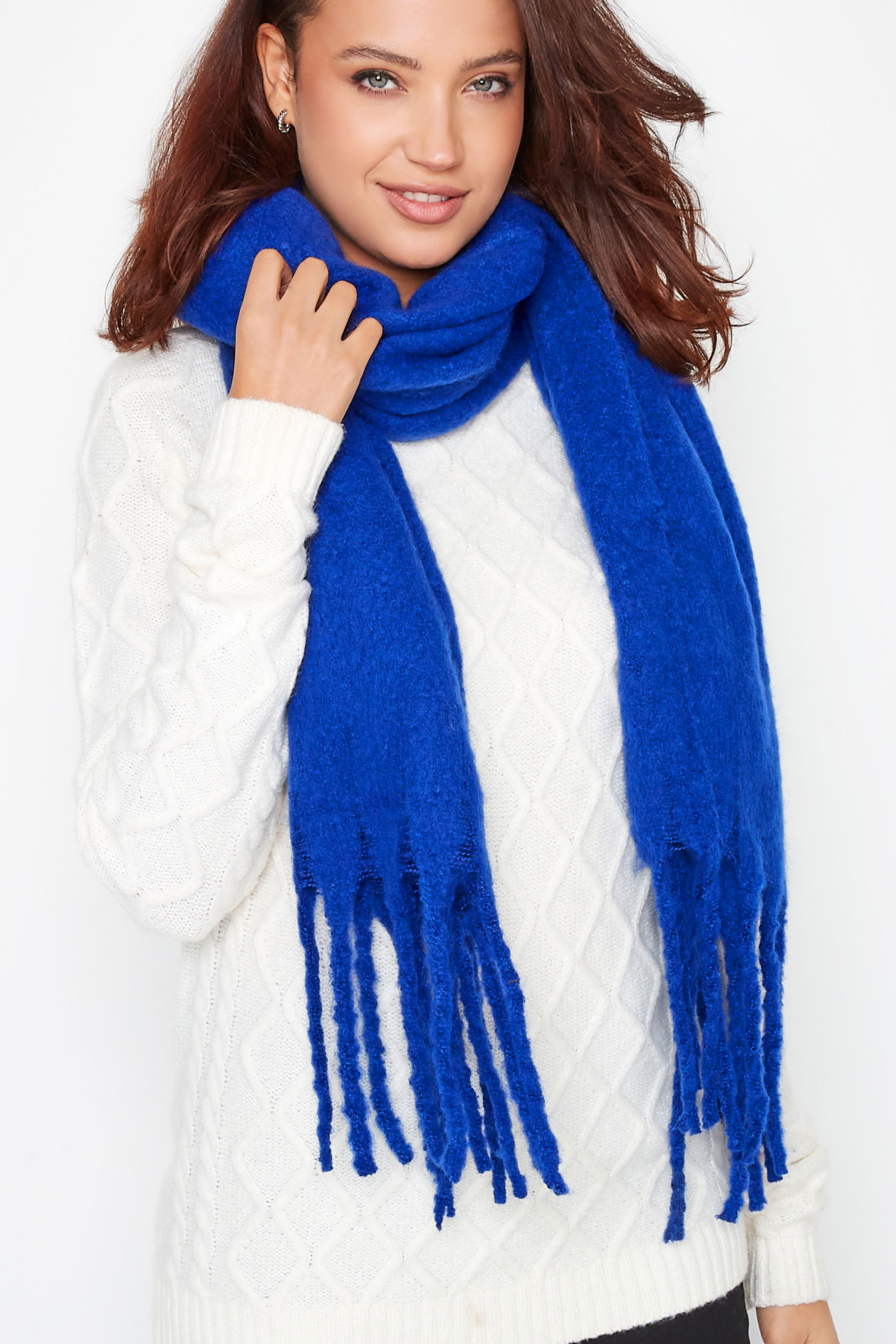 Cobalt Blue Super Soft Chunky Tassel Scarf | Yours Clothing 1