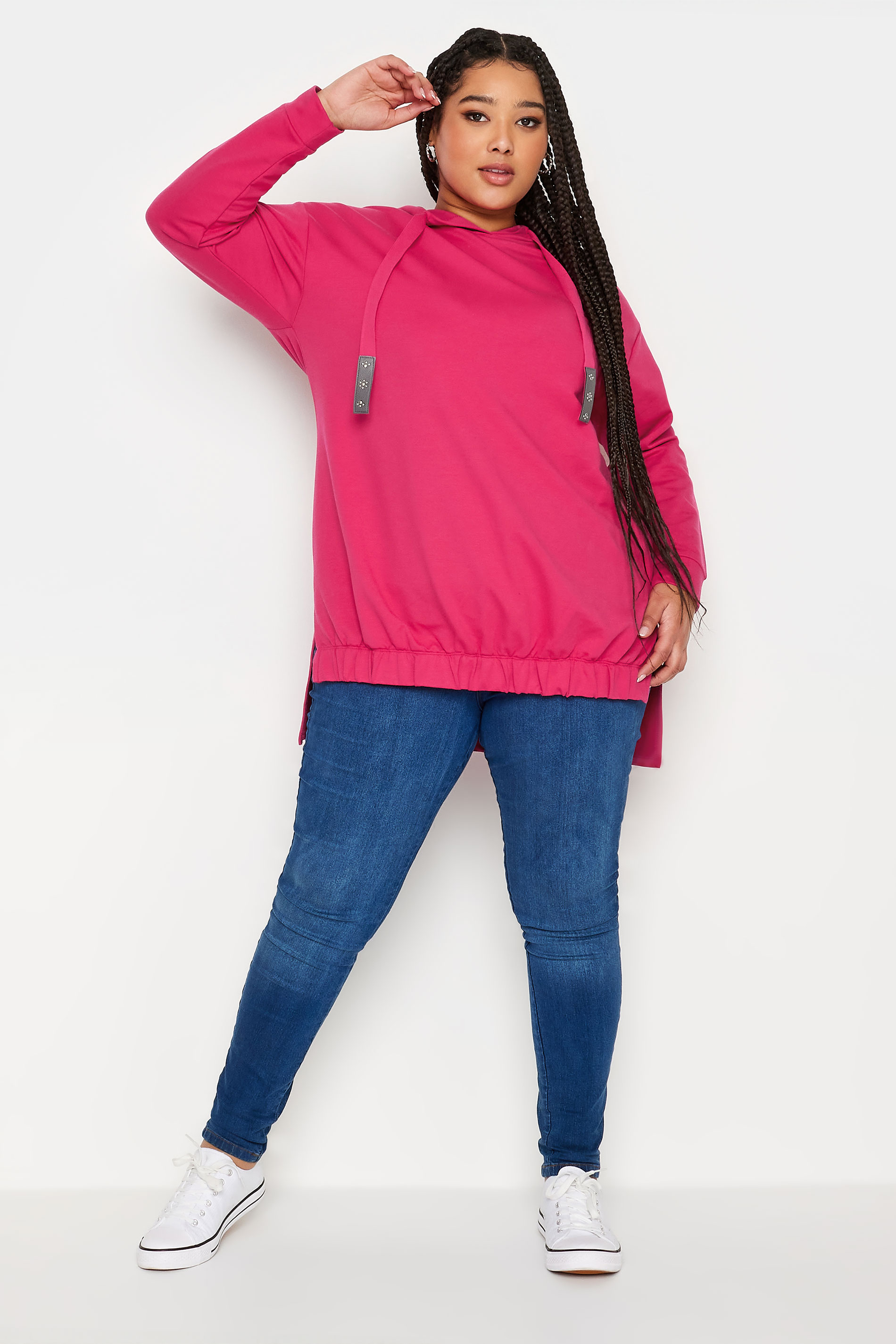 Plus Size Pink Embellished Tie Hoodie | Yours Clothing 2