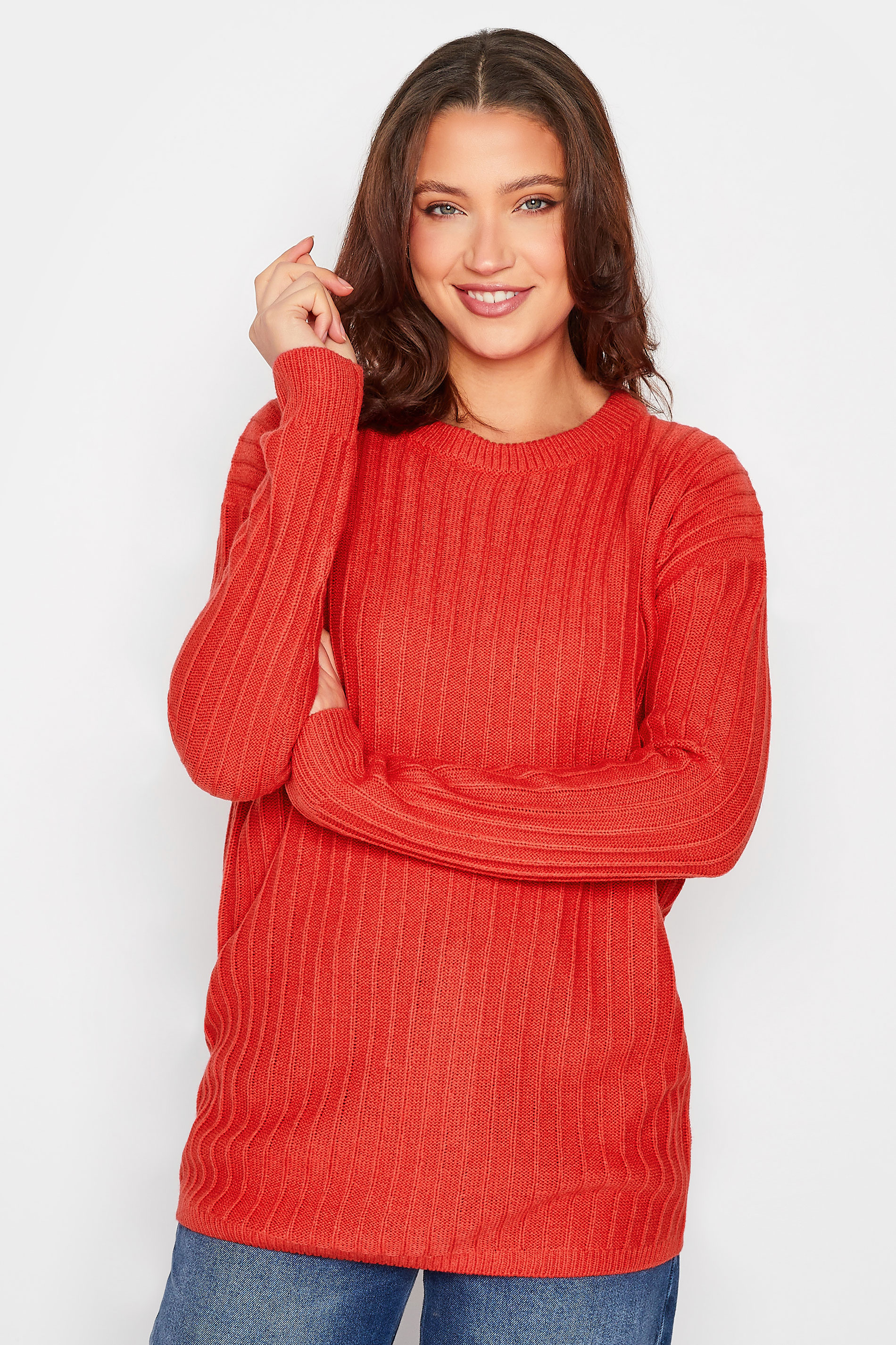 LTS Tall Women's Red Ribbed Long Sleeve Knitted Jumper | Long Tall Sally 1