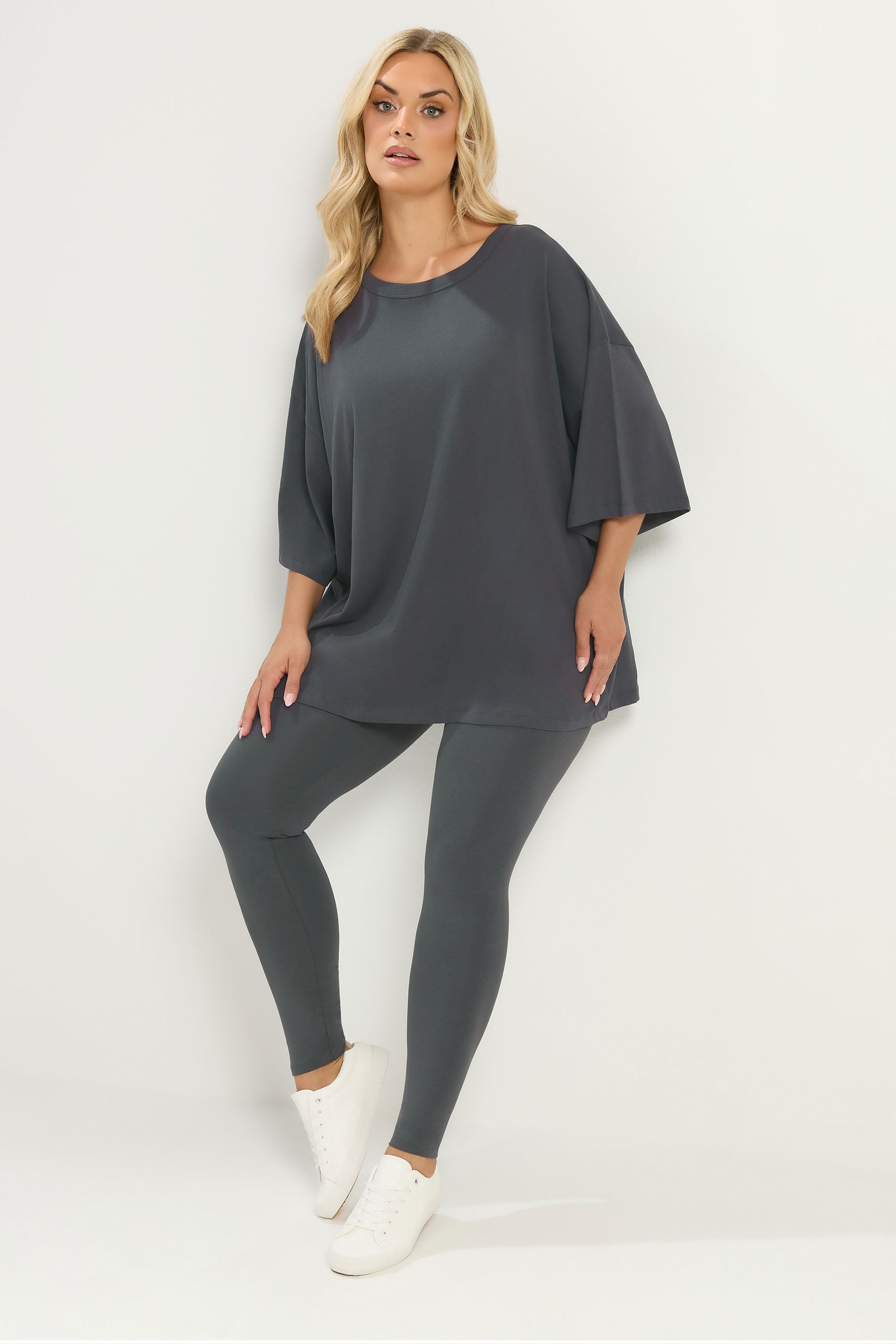 YOURS Plus Size Charcoal Grey Oversized Boxy T-Shirt | Yours Clothing 1