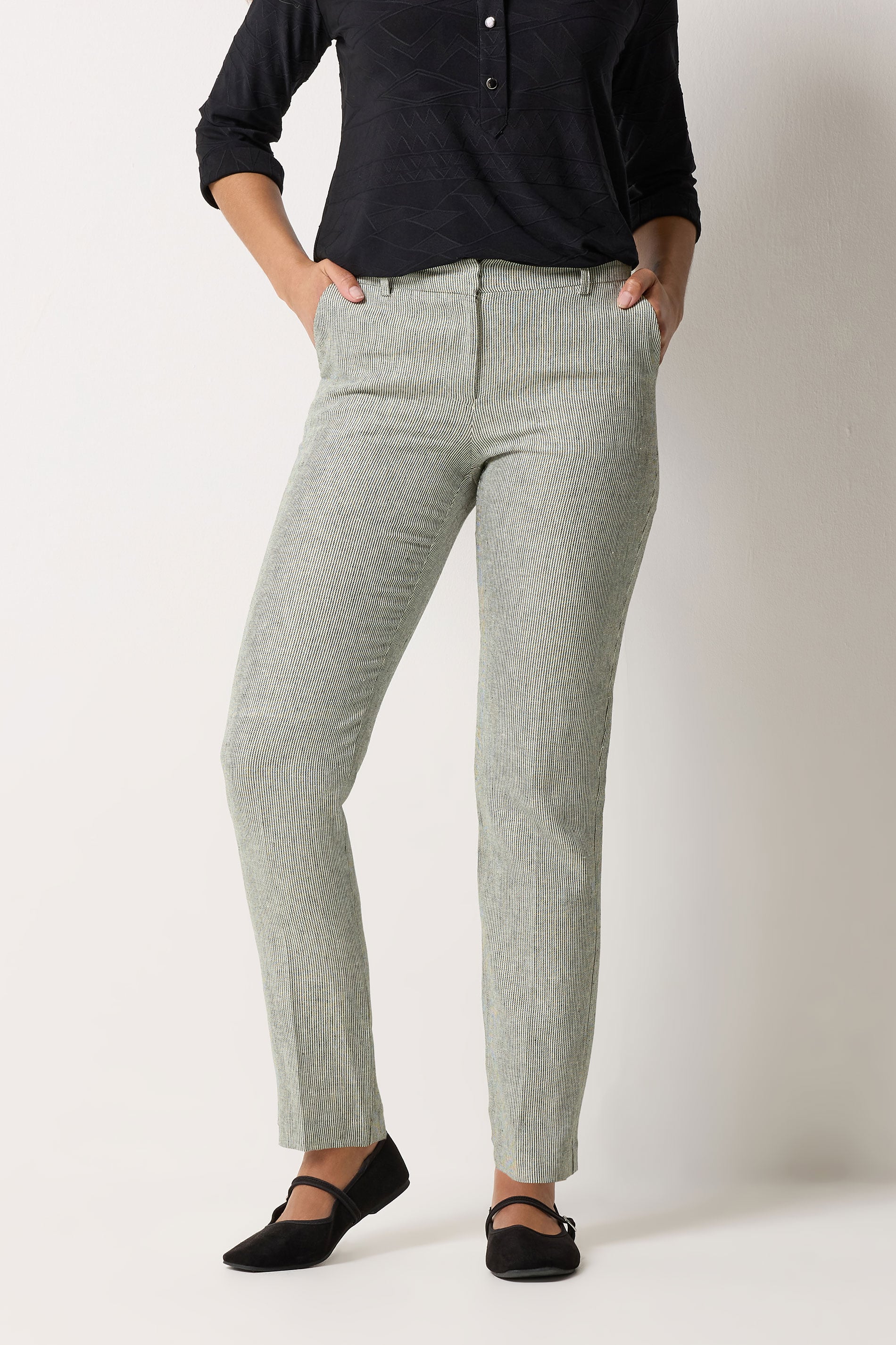 M&Co Grey Stripe Tailored Linen Trousers | M&Co 3