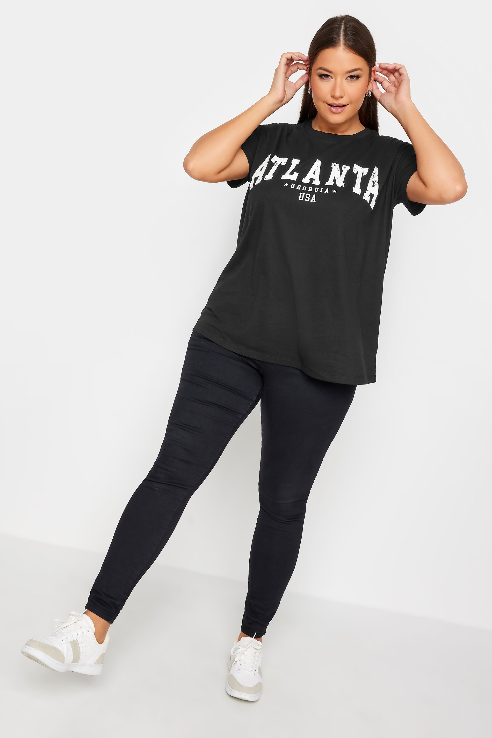 YOURS Curve Black 'Atlanta' Slogan T-Shirt | Yours Clothing  2