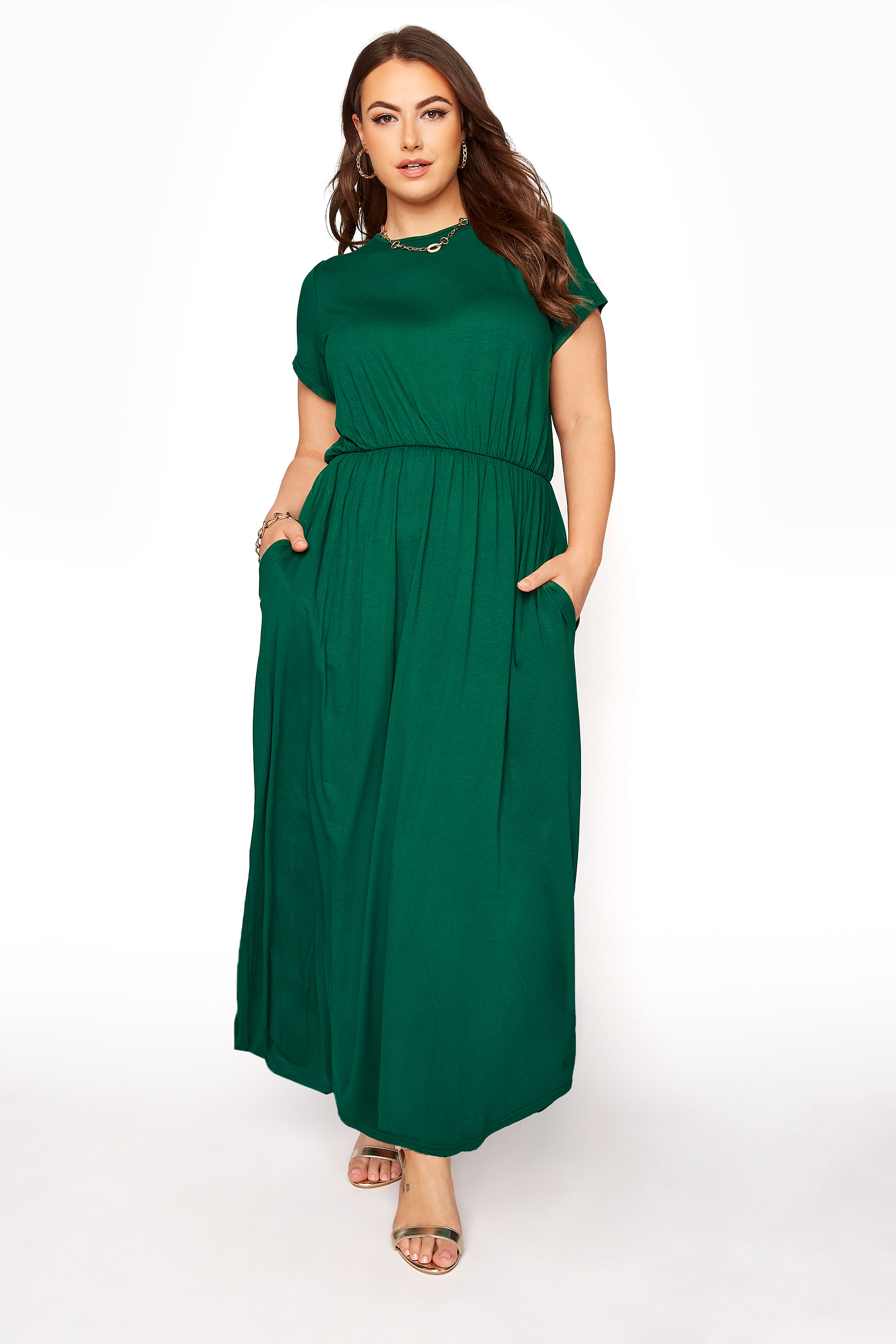 YOURS LONDON Forest Green Pocket Midaxi Dress | Yours Clothing