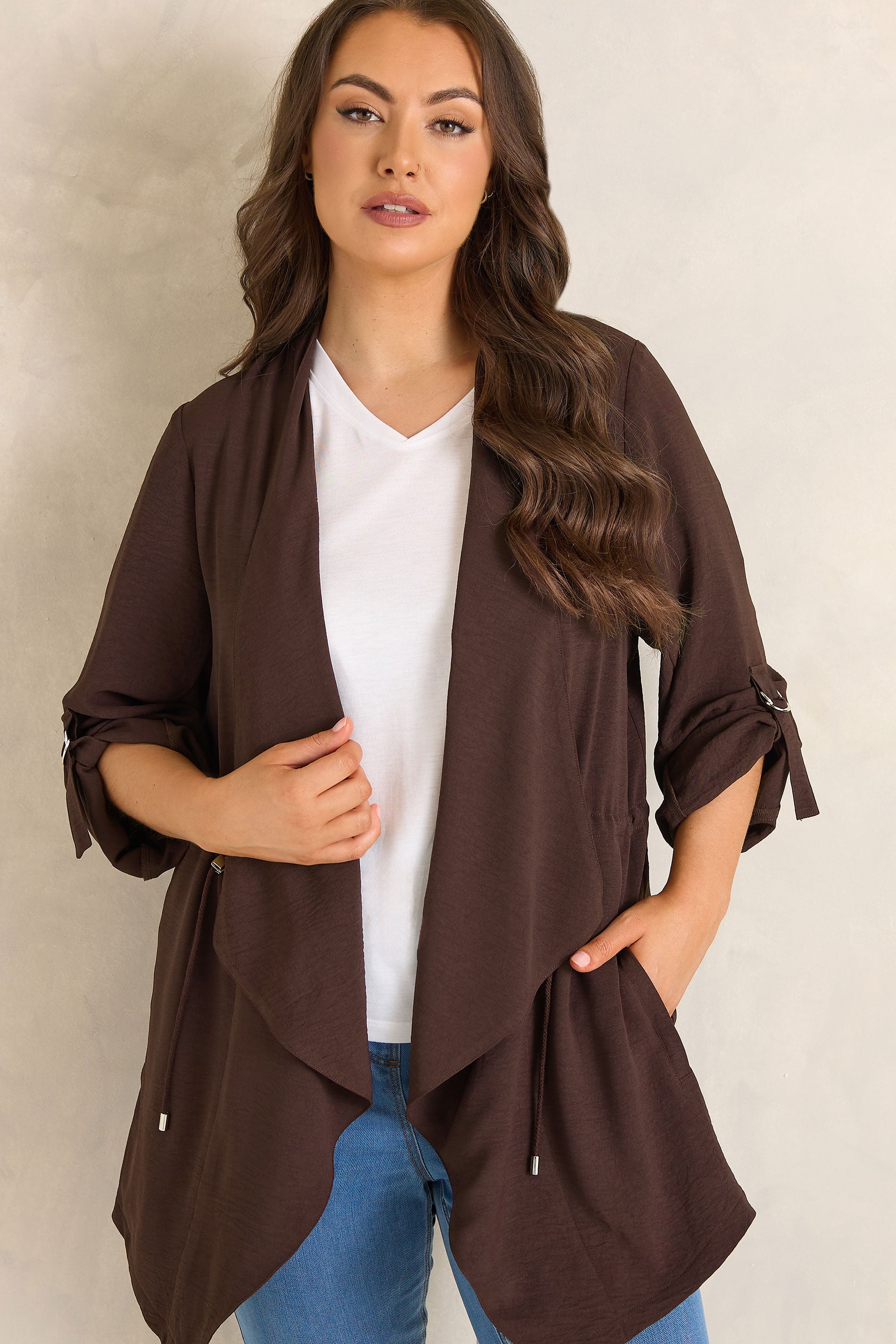 EVANS Plus Size Brown Lightweight Waterfall Jacket | Evans 3