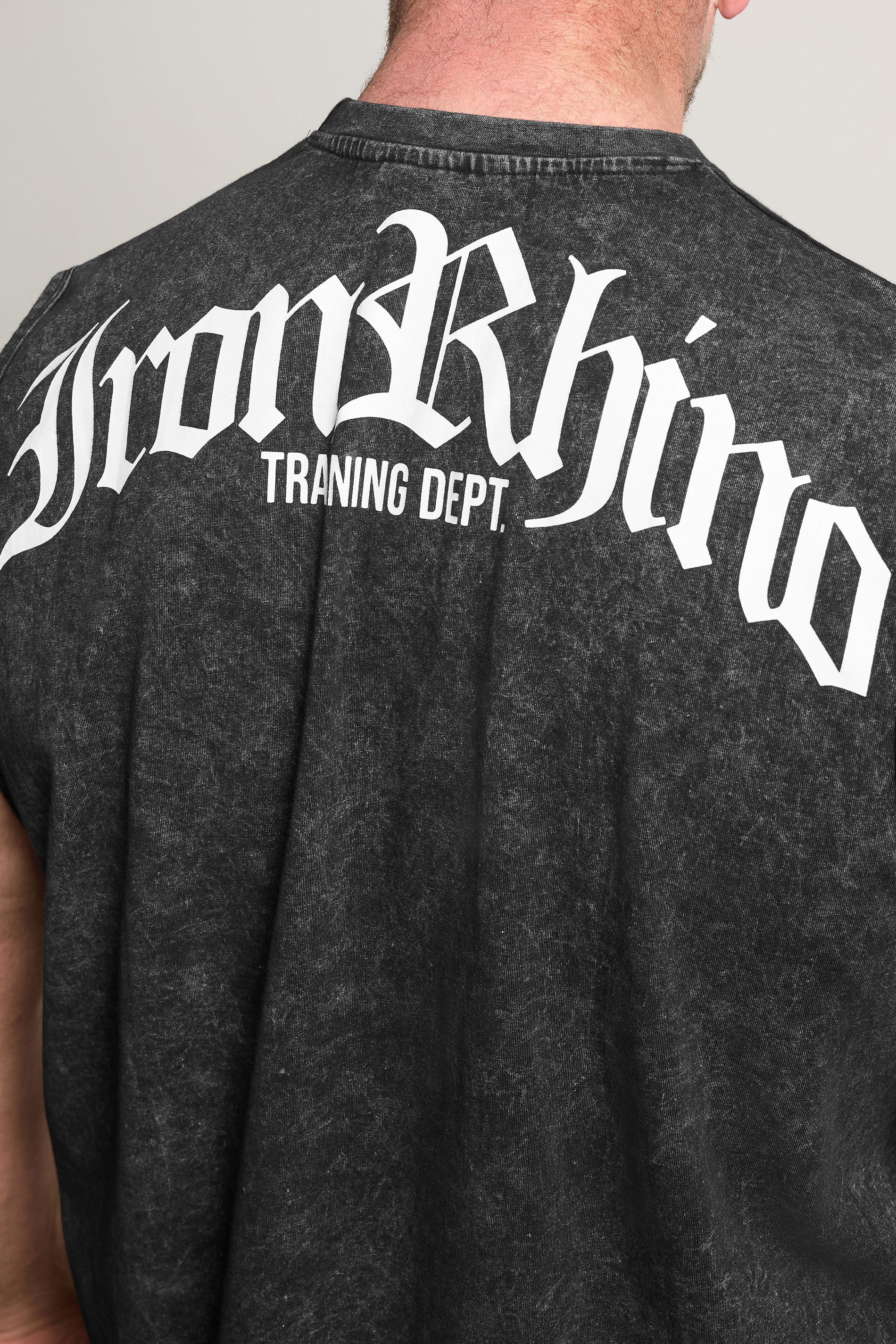 IronRhino Big & Tall Black Acid Wash Old English Vest | BadRhino 5