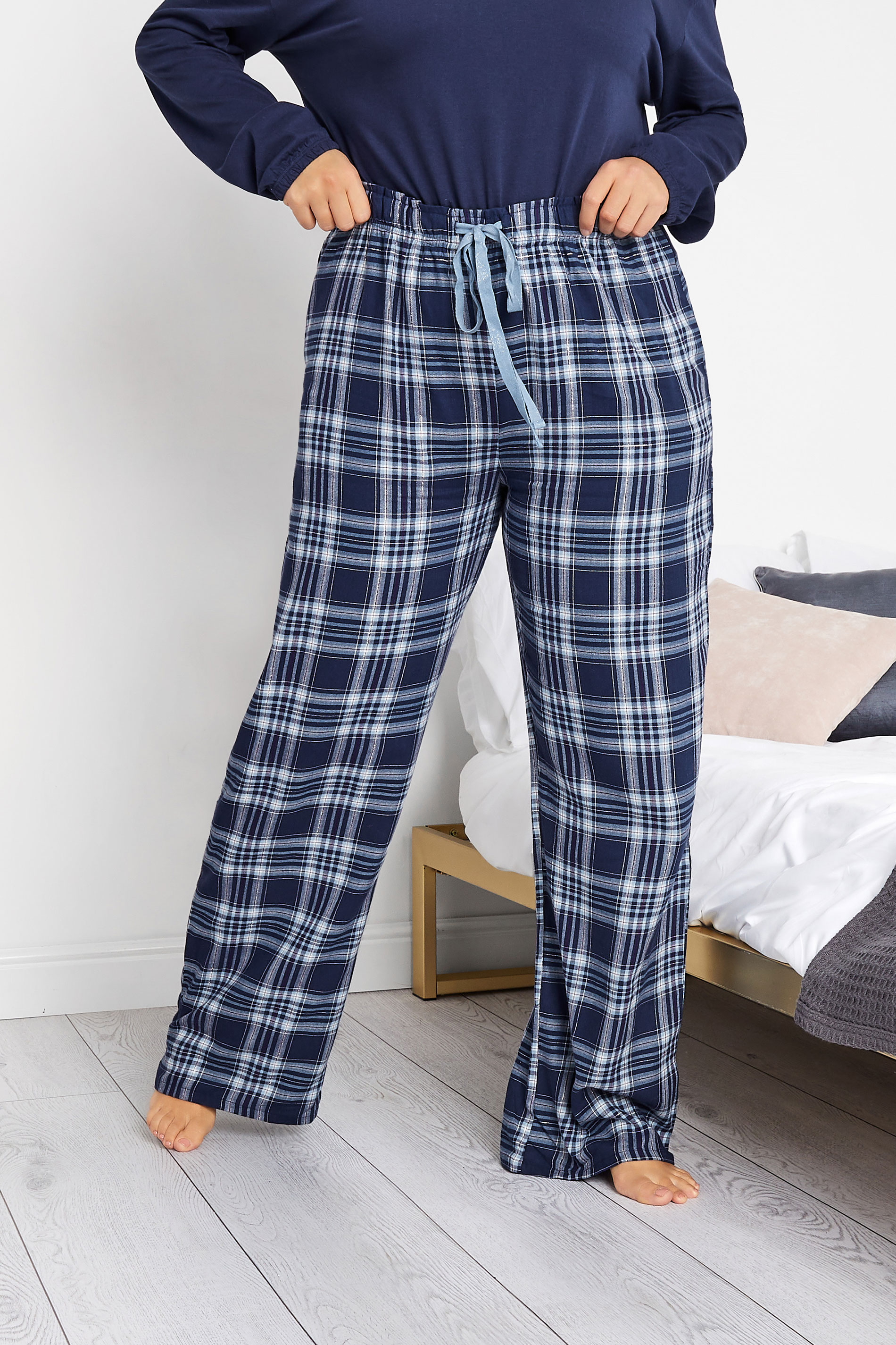 LTS Tall Women's Navy Blue Woven Check Pyjama Bottoms | Long Tall Sally 1