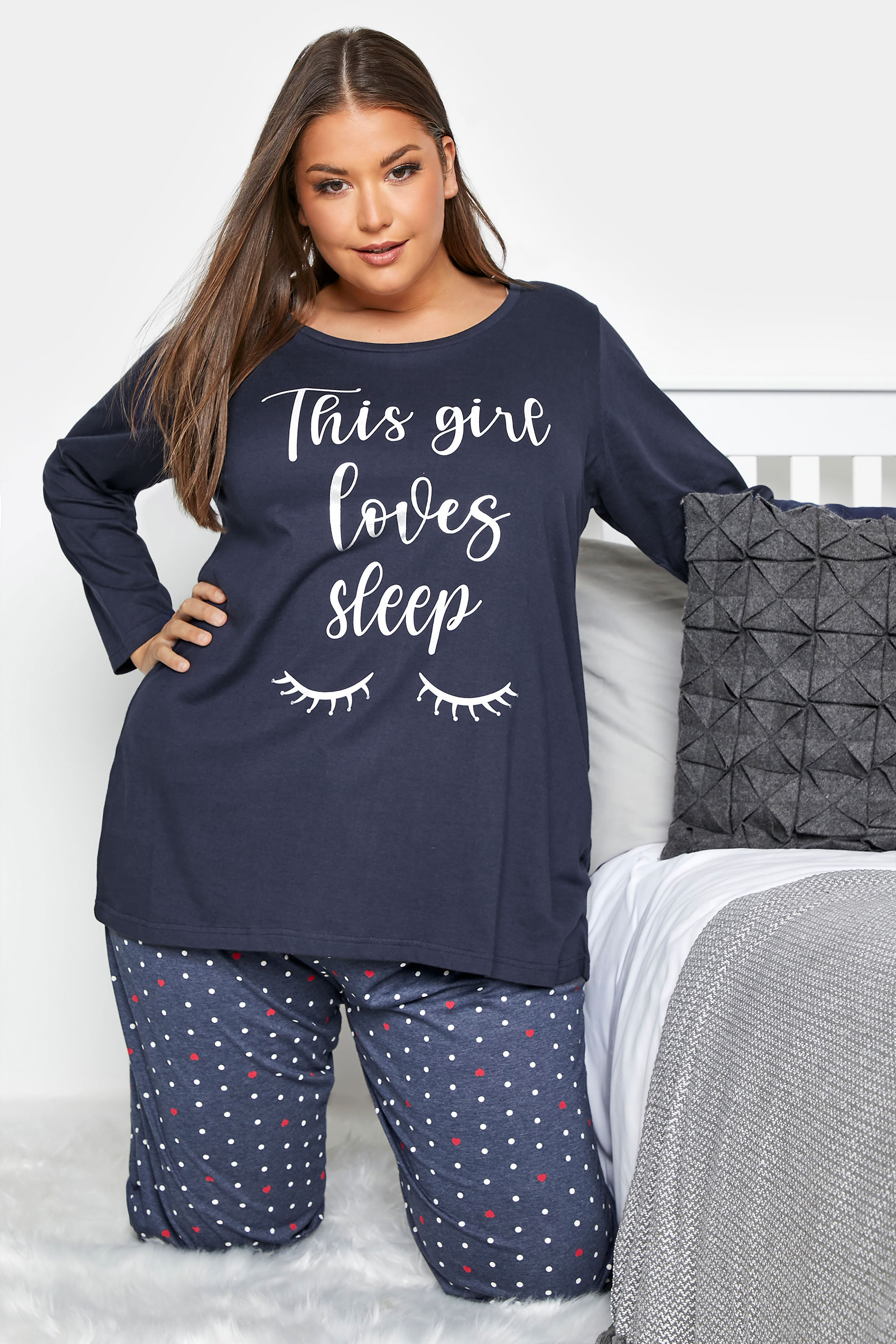 Navy 'This Girl Loves Sleep' Slogan Pyjama Top_A.jpg
