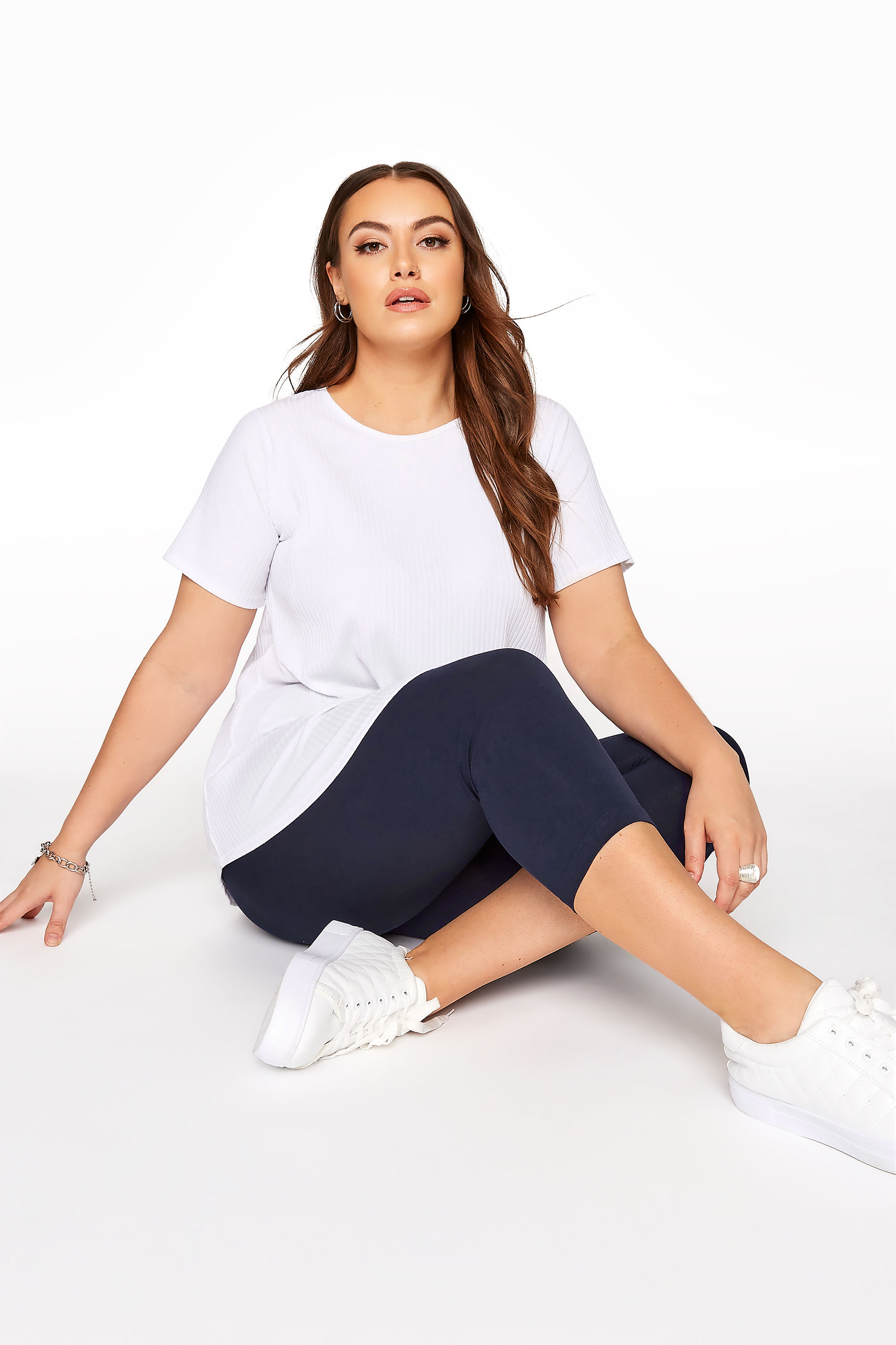 YOURS FOR GOOD Curve Navy Blue Cotton Essential Cropped Leggings_A.jpg
