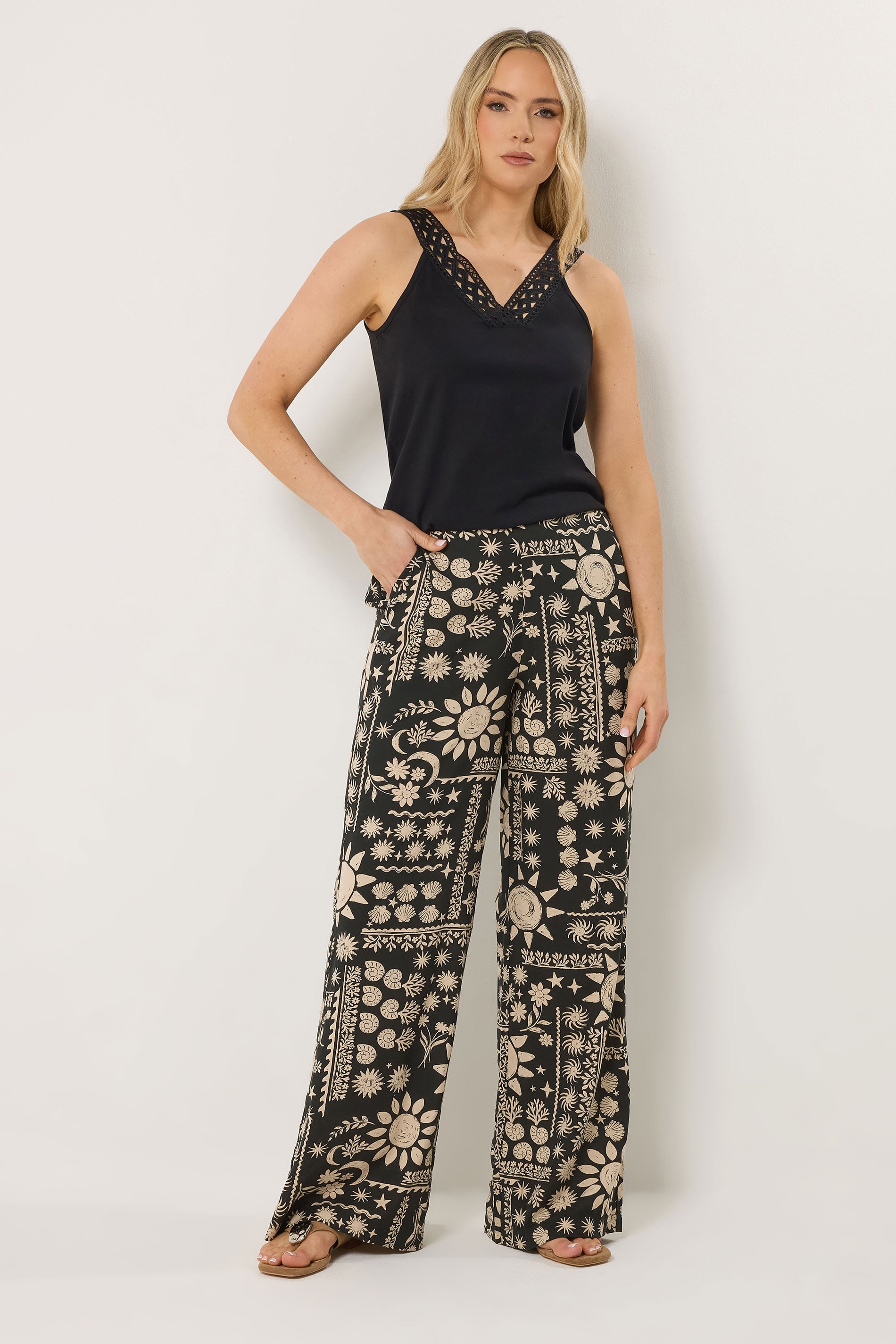 LTS Tall Women's Black Tropical Print Wide Leg Trousers | Long Tall Sally 3