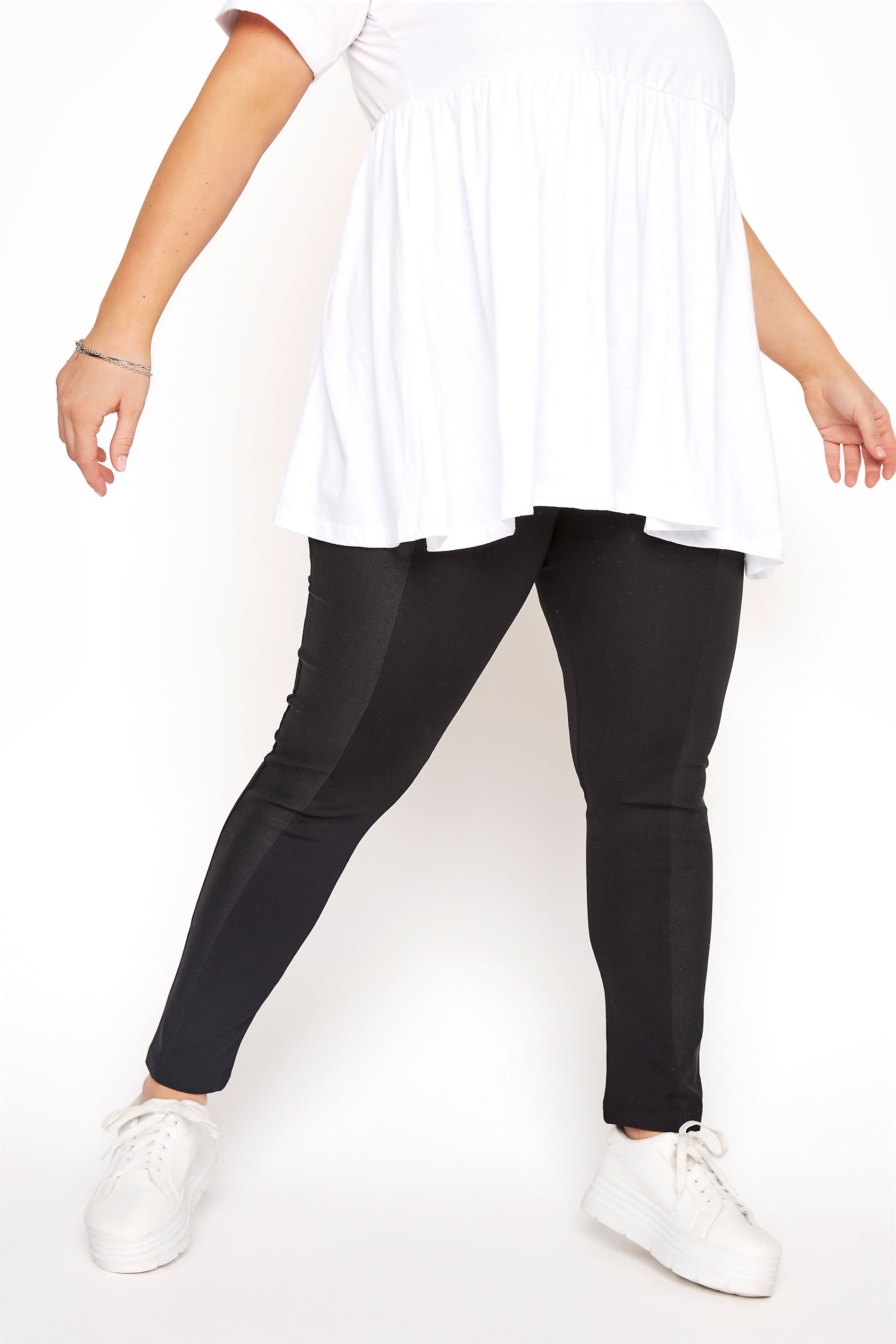 Black Coated Panel Ponte Leggings 