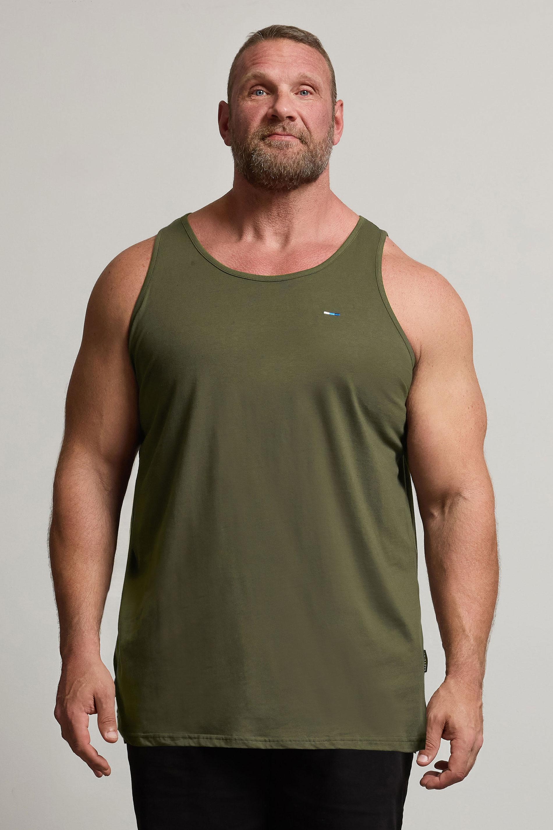 BadRhino Big & Tall Khaki Green Extra Long Plain Vest Top | BadRhino 3